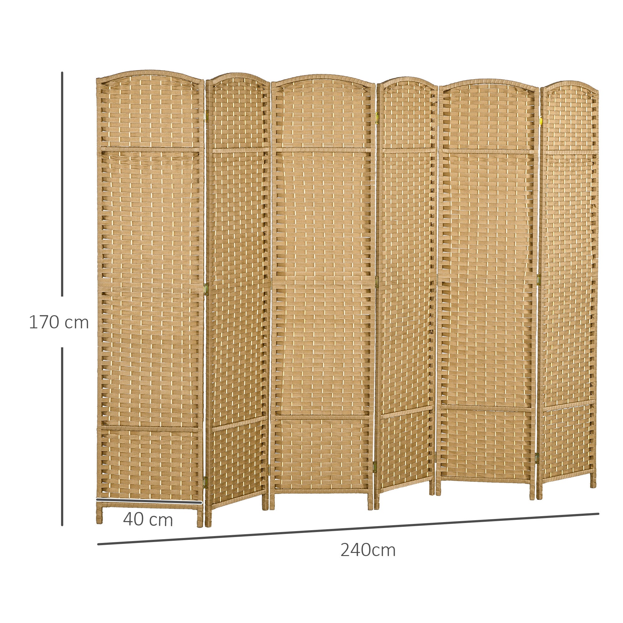 6 Panel 240 x 170 cm Bamboo Room Divider Folding Screen Privacy Screen for Living Room Natural