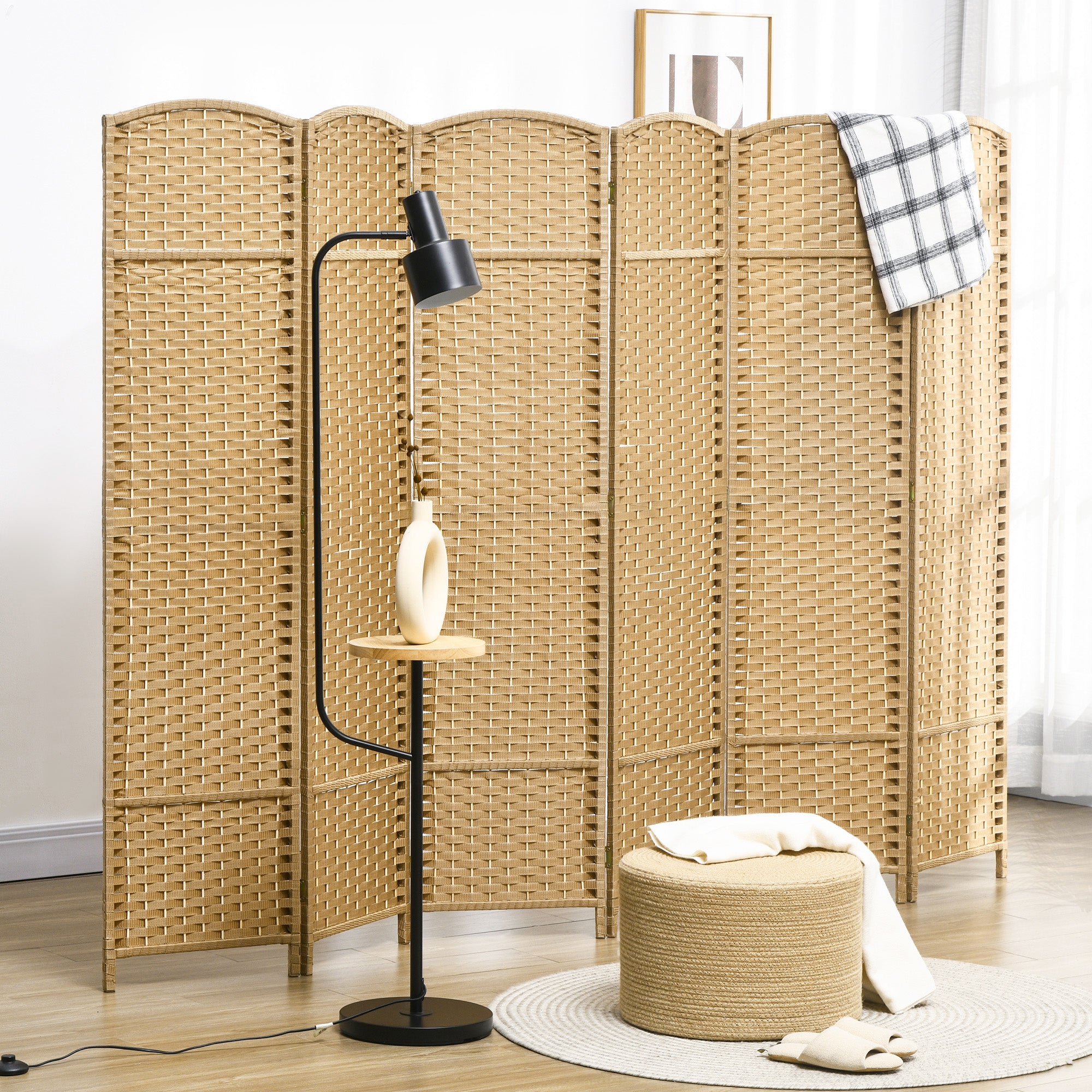 6 Panel 240 x 170 cm Bamboo Room Divider Folding Screen Privacy Screen for Living Room Natural