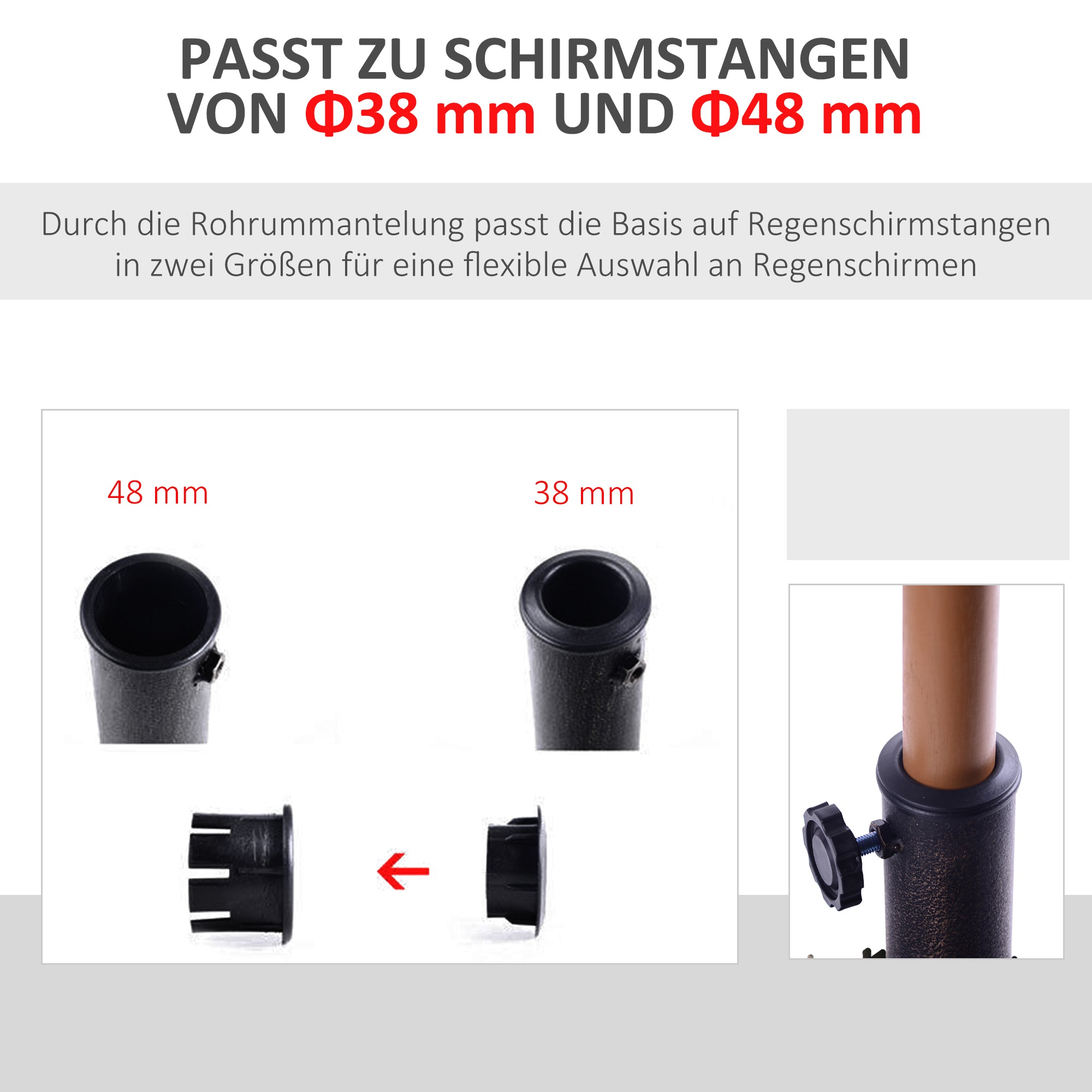 Umbrella Stand 15 kg Square Umbrella Base Holder, Umbrella Weight, Stand for Umbrella 38mm Pole Diameter, for Balcony, Terrace, Garden, Bronze