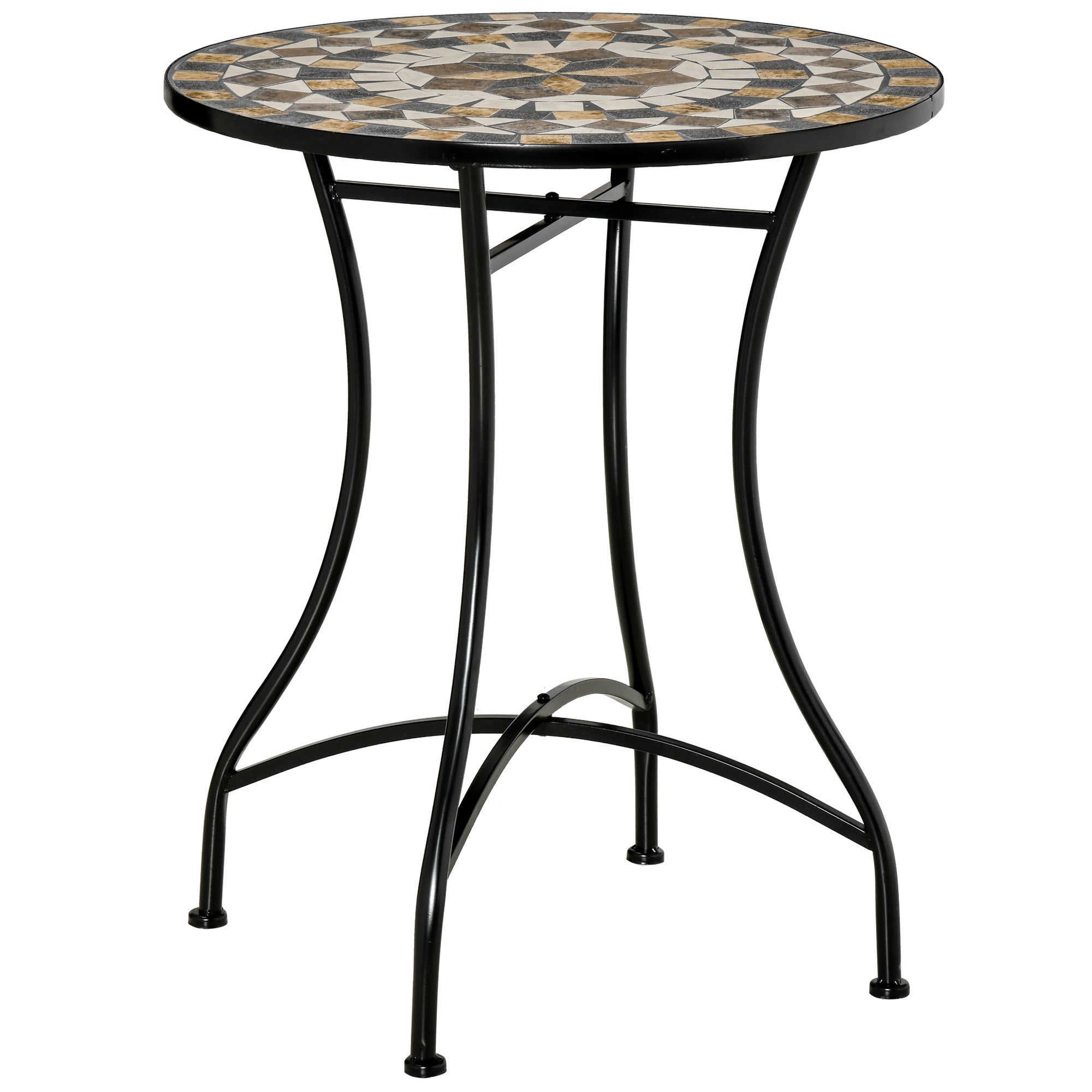 Small Garden Table in Metal and Ceramic, Outdoor Mosaic Table for Terrace or Balcony, 60x71cm, Gray Beige White