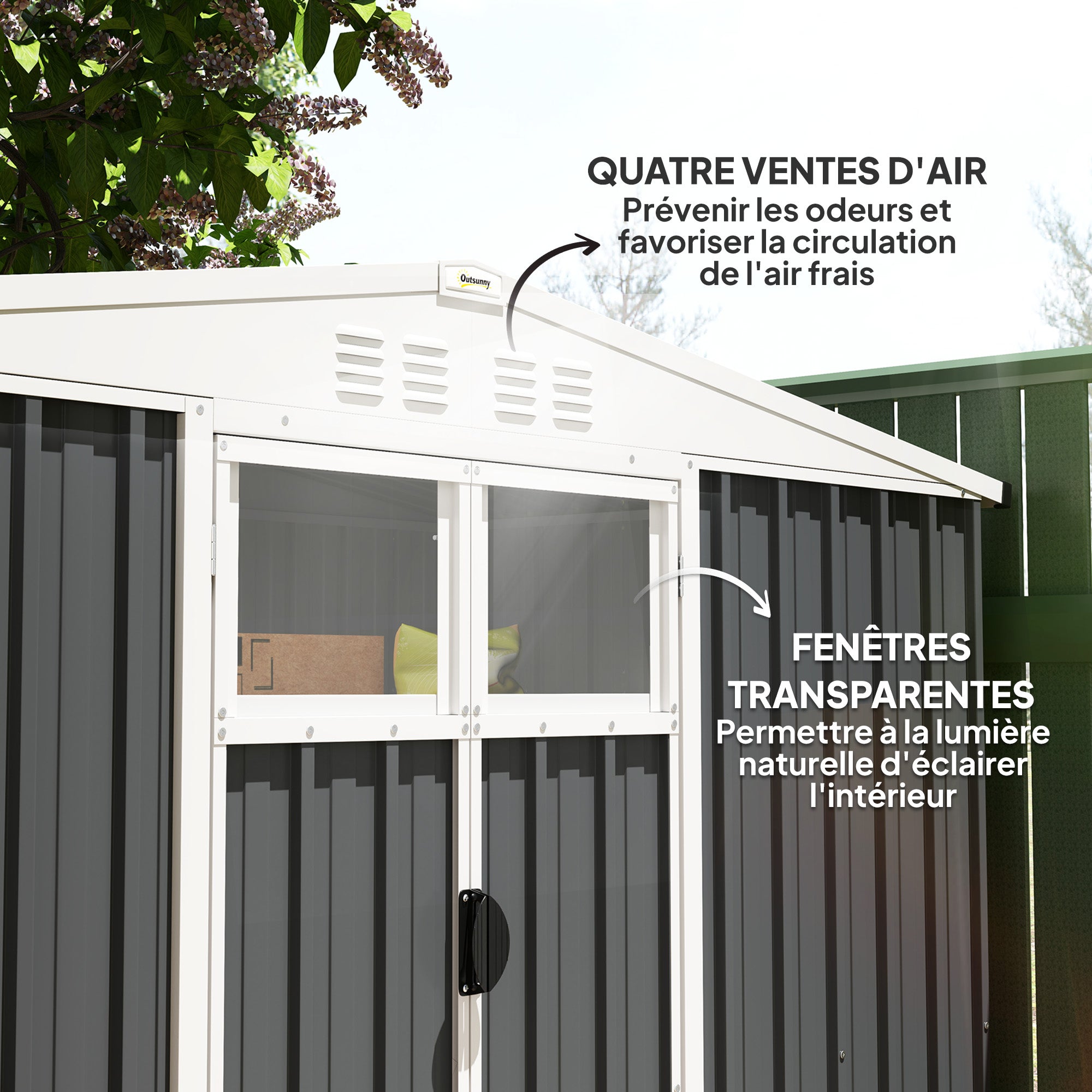 Metal Garden Shed 2.7 m² 246 x 117 x 180 cm Tool Storage Shed with Window, 4 Vents, and Lockable Door, Outdoor Steel Garden Shed, Gray