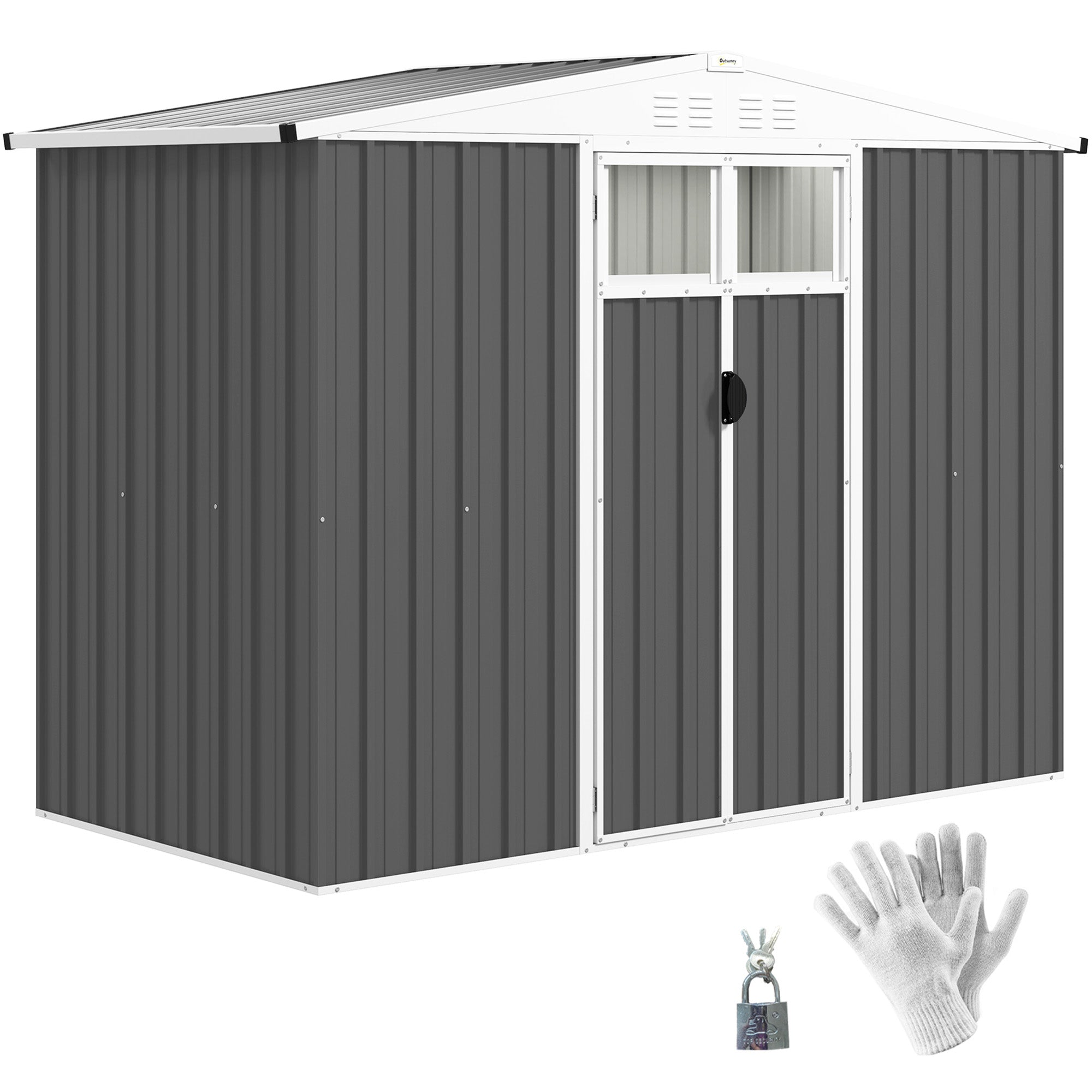 Metal Garden Shed 2.7 m² 246 x 117 x 180 cm Tool Storage Shed with Window, 4 Vents, and Lockable Door, Outdoor Steel Garden Shed, Gray