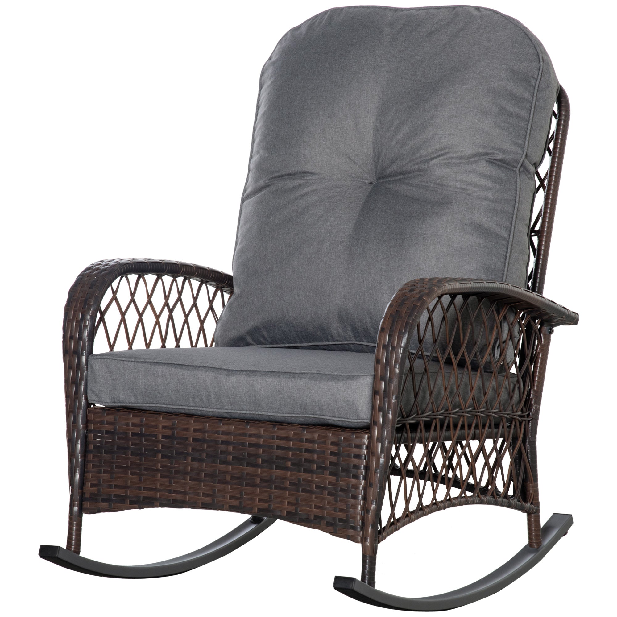Poly Rattan Rocking Chair Rocking Armchair Garden Chair with Cushions Lounge Furniture Garden Furniture Patio Furniture Brown 75 x 98 x 91 cm