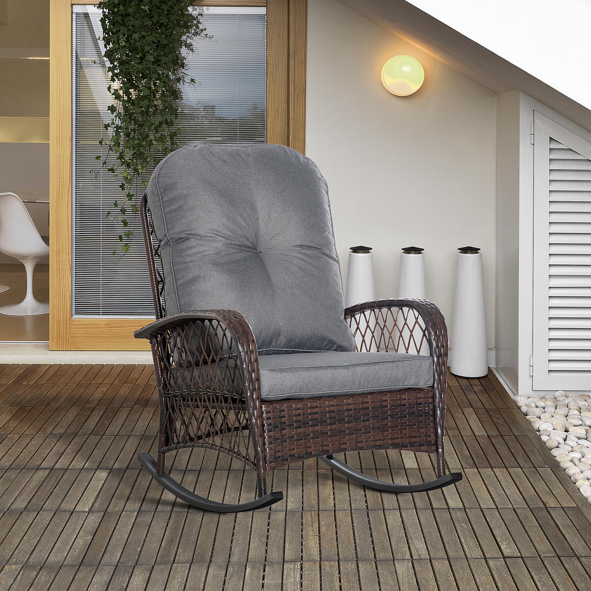 Poly Rattan Rocking Chair Rocking Armchair Garden Chair with Cushions Lounge Furniture Garden Furniture Patio Furniture Brown 75 x 98 x 91 cm