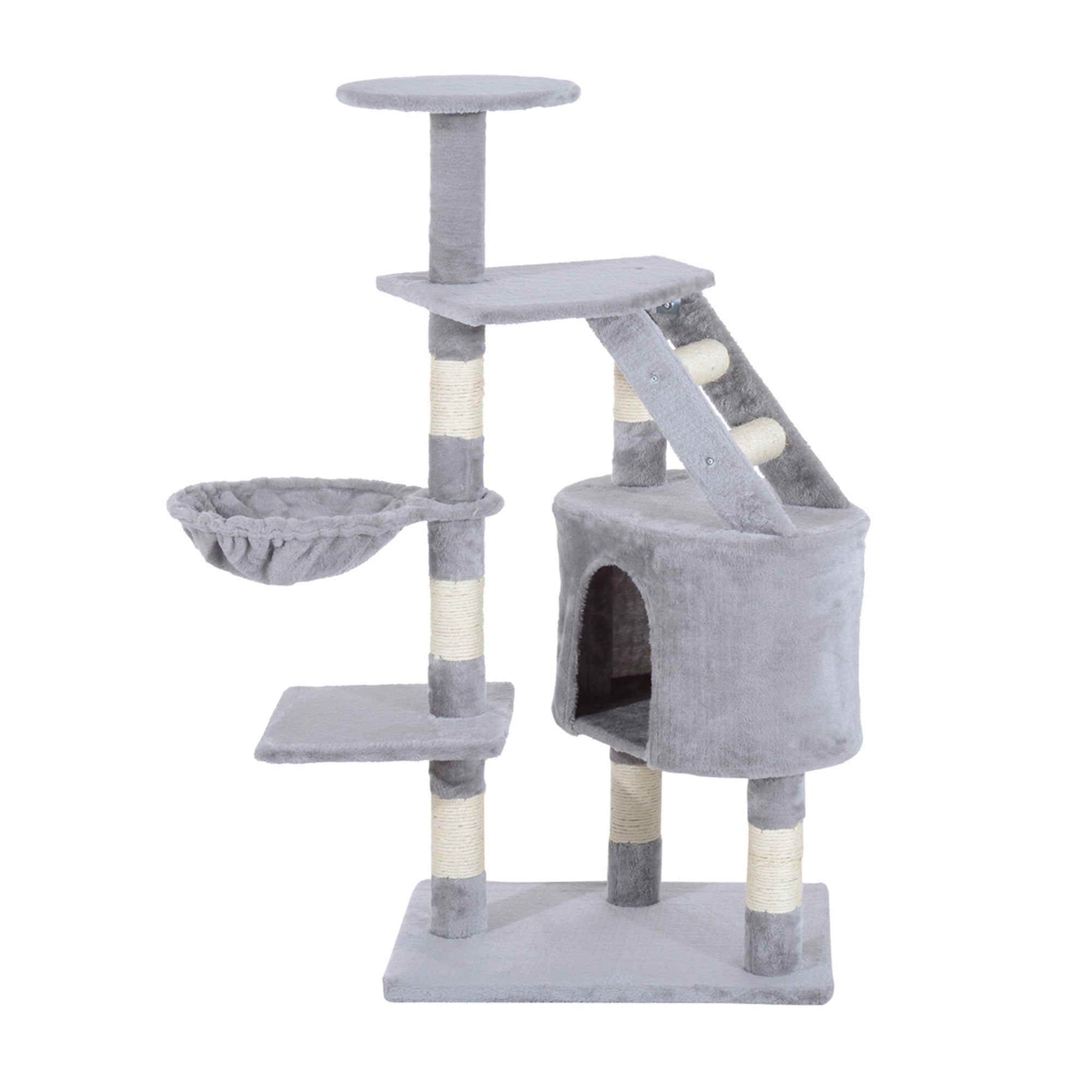 Scratching Tree for Cats Large 55x40x125 cm Cat Tower with Posts Ladder Spacious Cave Hammock and Various Platforms Grey