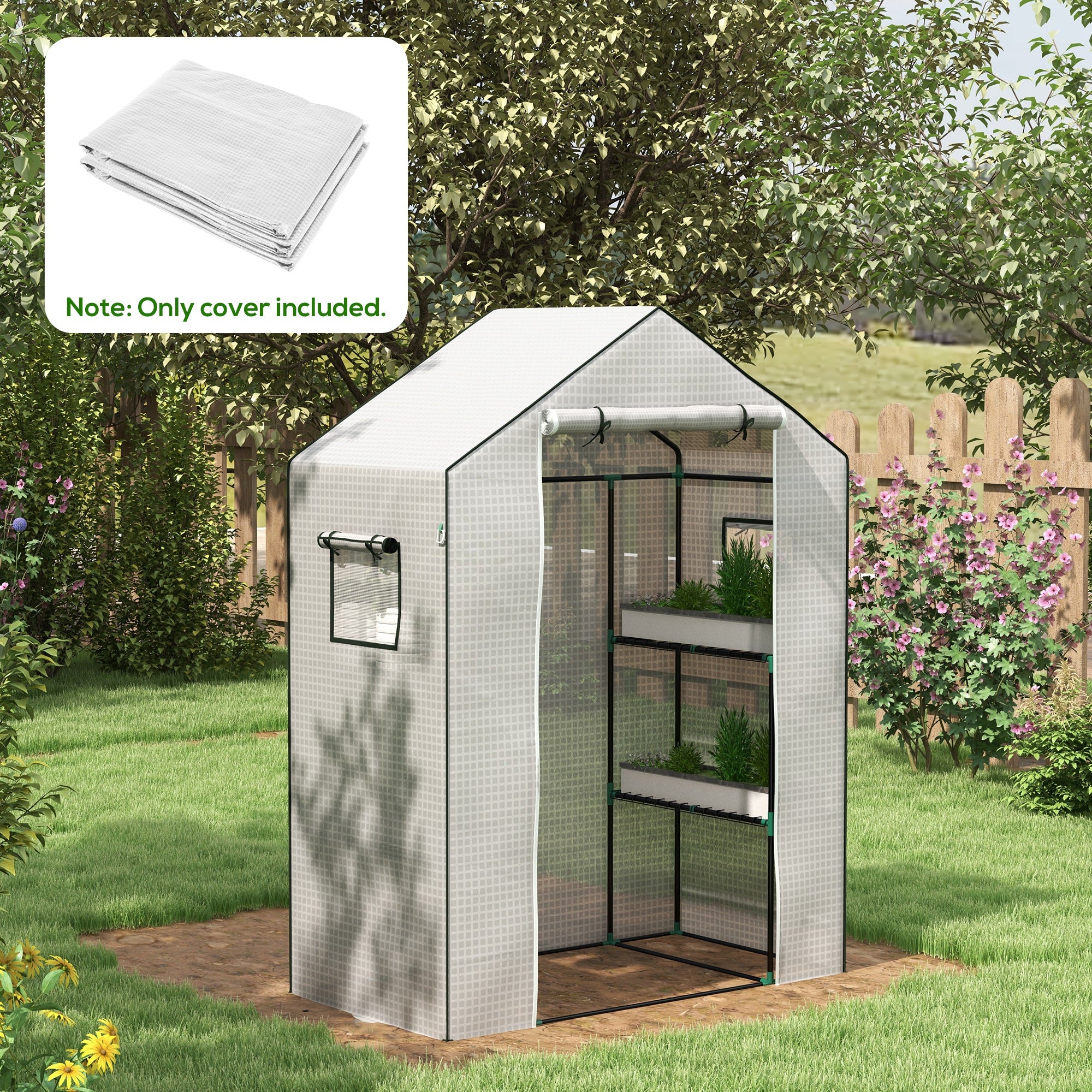 Greenhouse Foil 1.4 x 1.9 m, Waterproof Garden Film with UV Protection Window, Tear-Resistant Polyethylene Film, Cover for Greenhouse, Tunnel Film for Outdoor, Plants, White