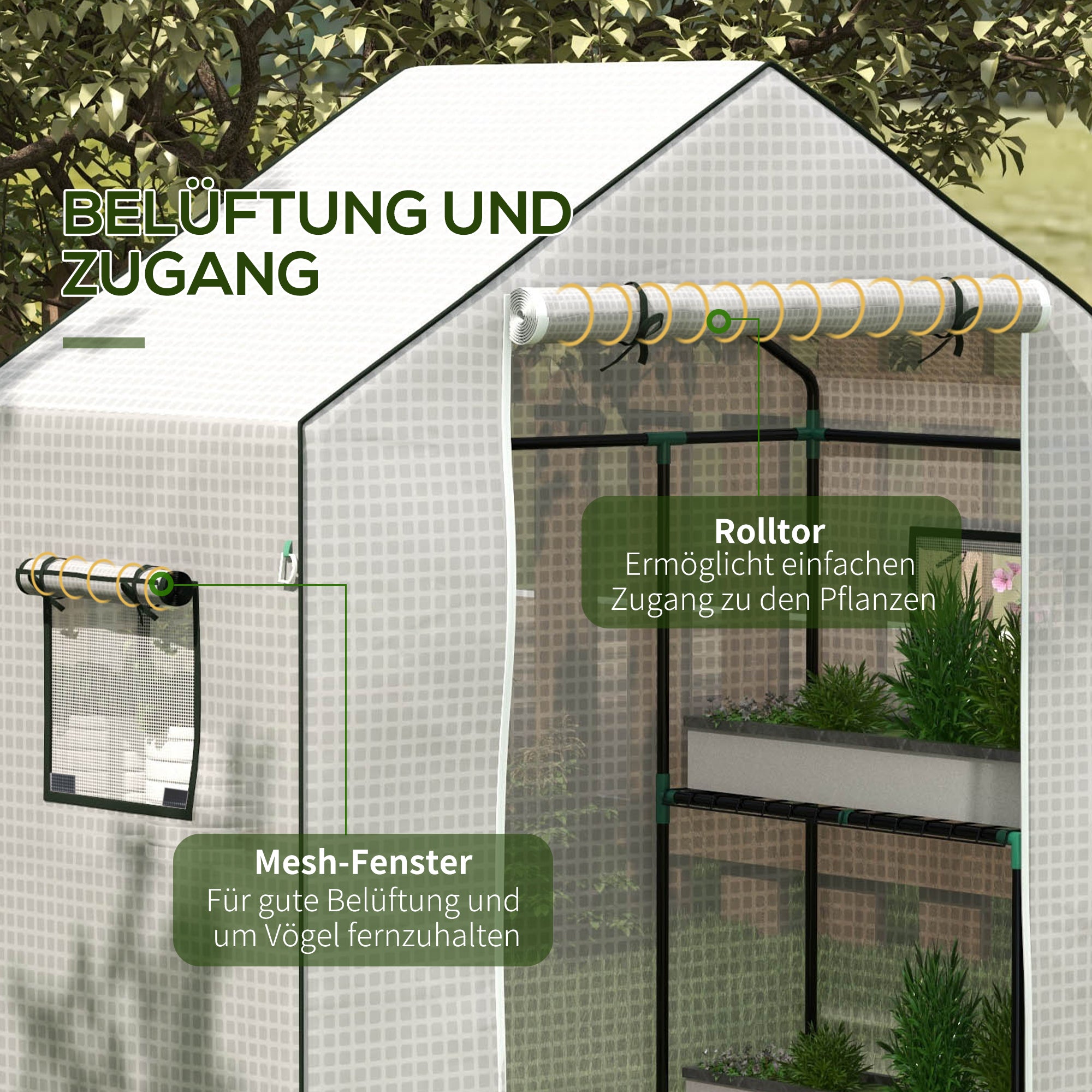 Greenhouse Foil 1.4 x 1.9 m, Waterproof Garden Film with UV Protection Window, Tear-Resistant Polyethylene Film, Cover for Greenhouse, Tunnel Film for Outdoor, Plants, White