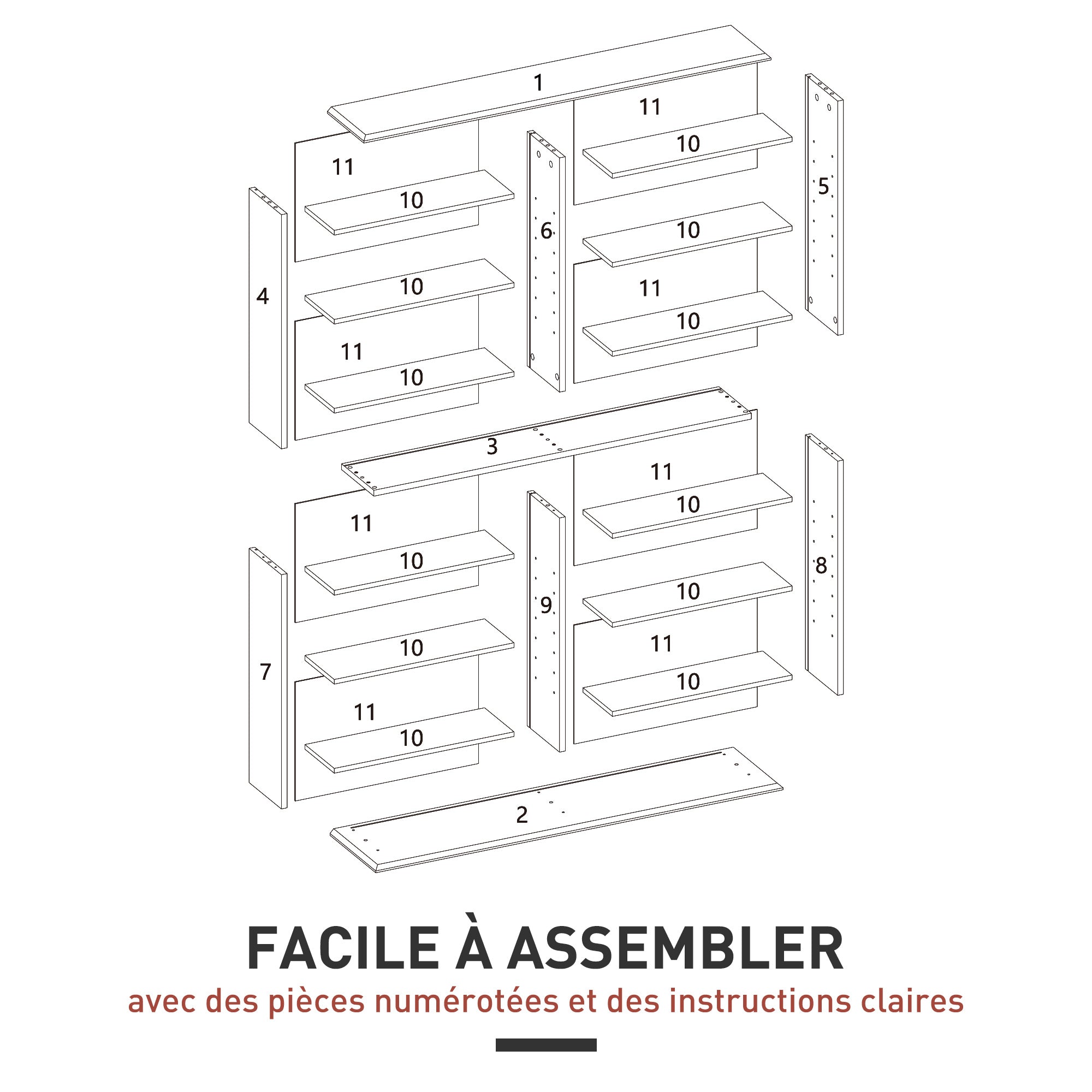CD and DVD Storage, multimedia storage unit with 16 compartments and 12 adjustable shelves, max capacity 720 CD/396 DVD and Blu-ray, 106.5 x 24 x 123.7 cm, white