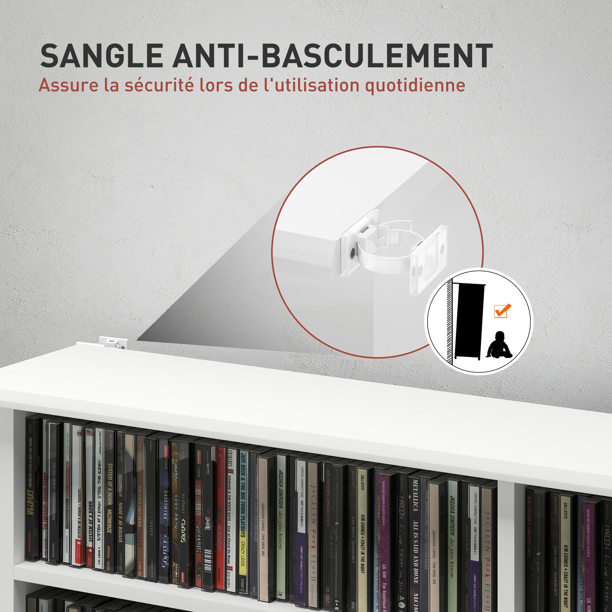 CD and DVD Storage, multimedia storage unit with 16 compartments and 12 adjustable shelves, max capacity 720 CD/396 DVD and Blu-ray, 106.5 x 24 x 123.7 cm, white