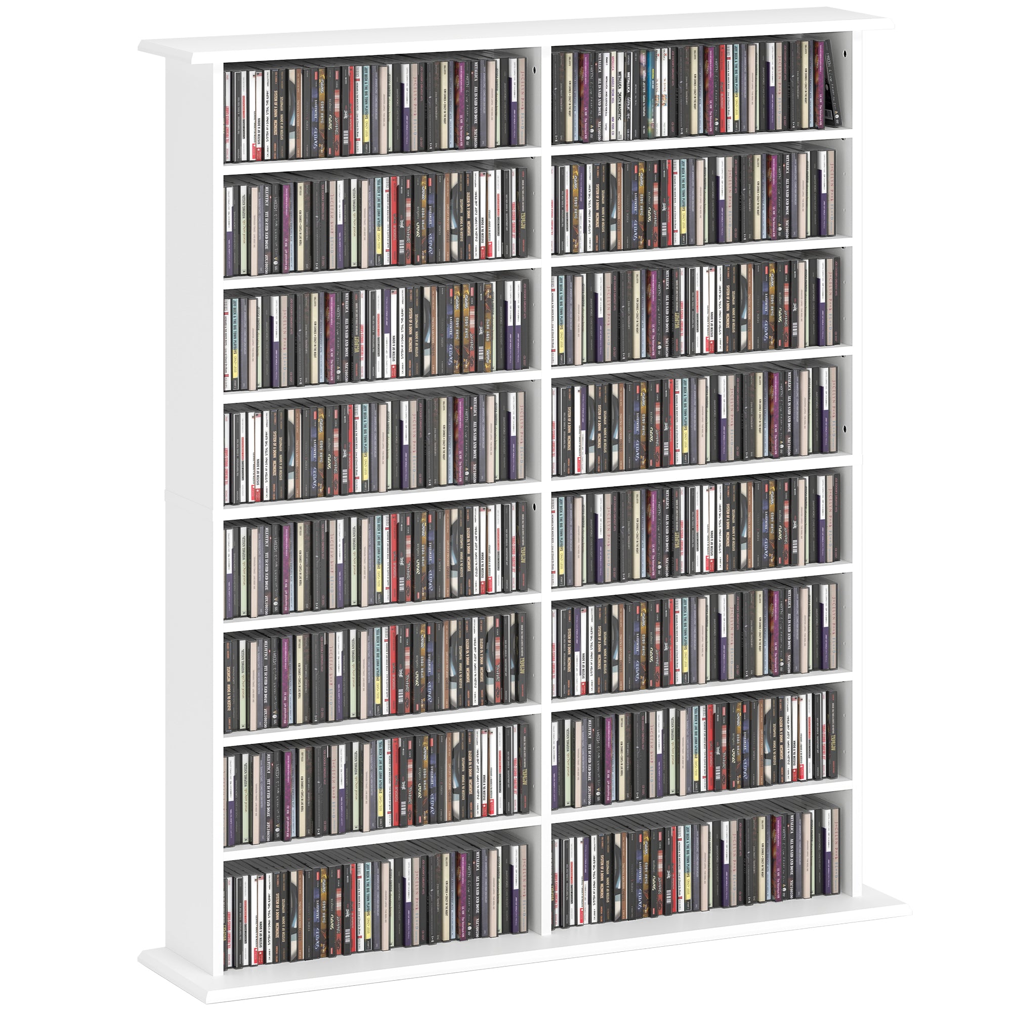 CD and DVD Storage, multimedia storage unit with 16 compartments and 12 adjustable shelves, max capacity 720 CD/396 DVD and Blu-ray, 106.5 x 24 x 123.7 cm, white