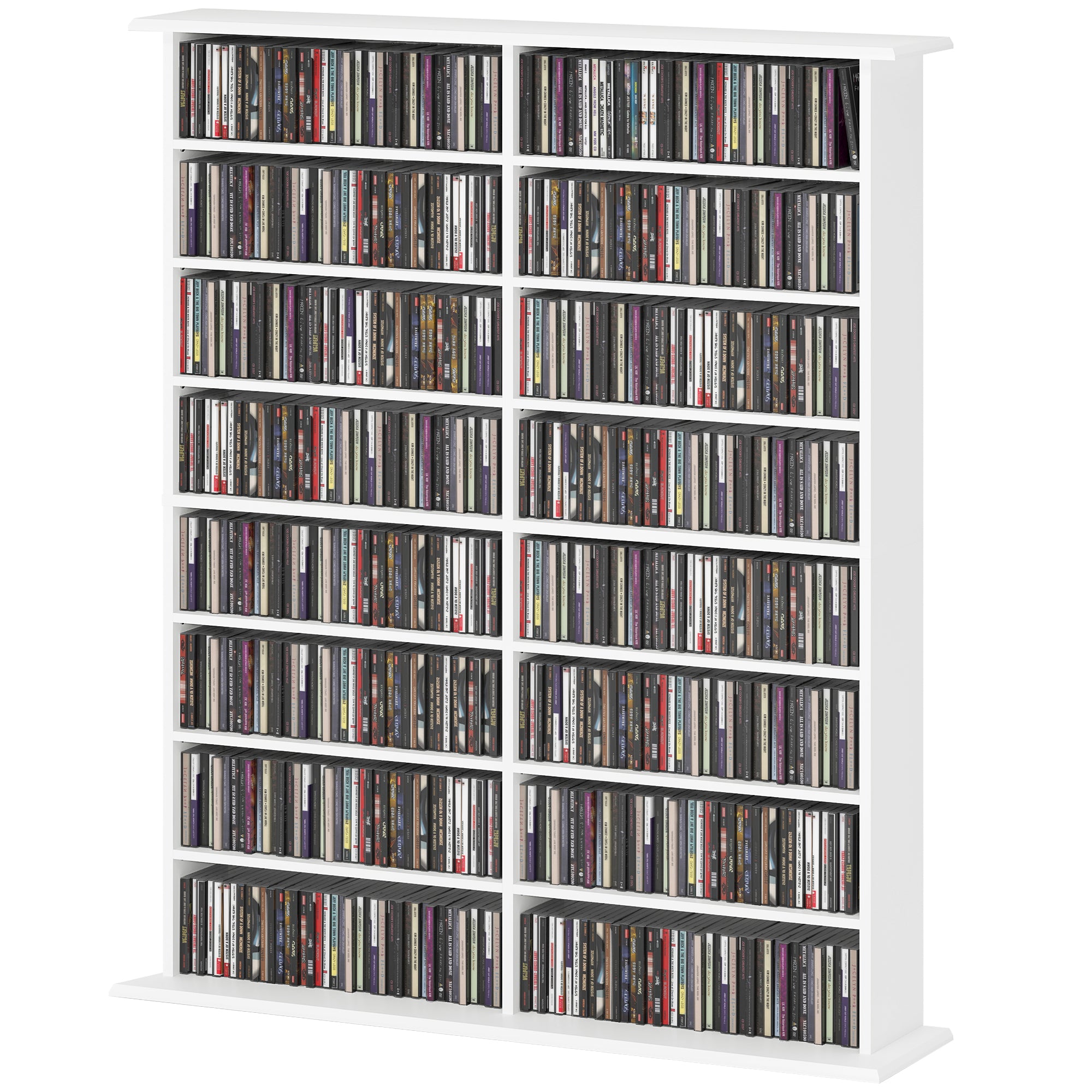 CD and DVD Storage, multimedia storage unit with 16 compartments and 12 adjustable shelves, max capacity 720 CD/396 DVD and Blu-ray, 106.5 x 24 x 123.7 cm, white