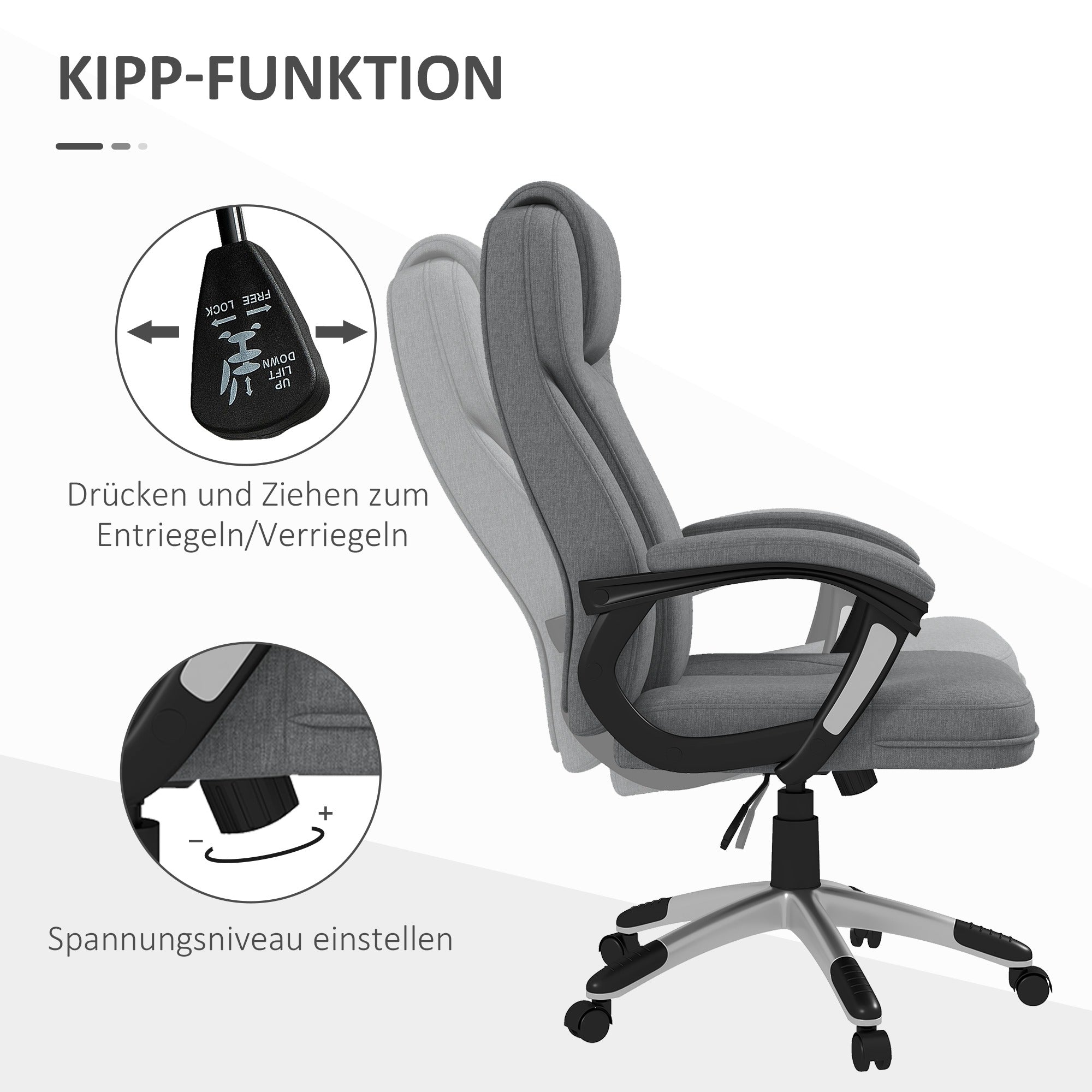 Office Chair Computer Chair Swivel Chair Height-Adjustable Rocking Function with Headrest and Padded Armrests Ergonomic Gray Linen 26 x 29.5 x 43.3-47.2 inches