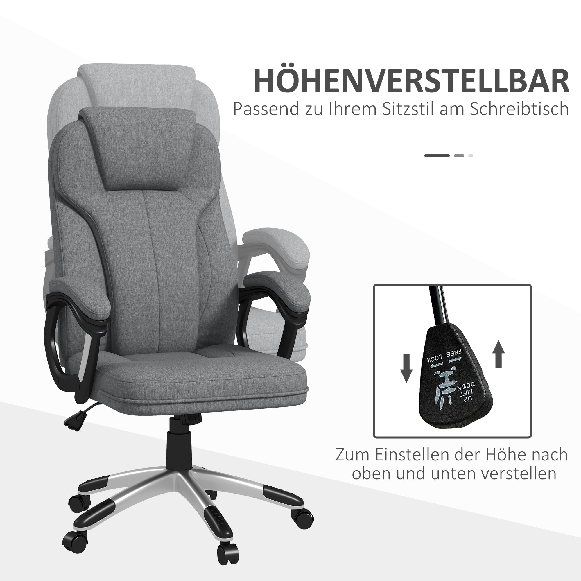 Office Chair Computer Chair Swivel Chair Height-Adjustable Rocking Function with Headrest and Padded Armrests Ergonomic Gray Linen 26 x 29.5 x 43.3-47.2 inches