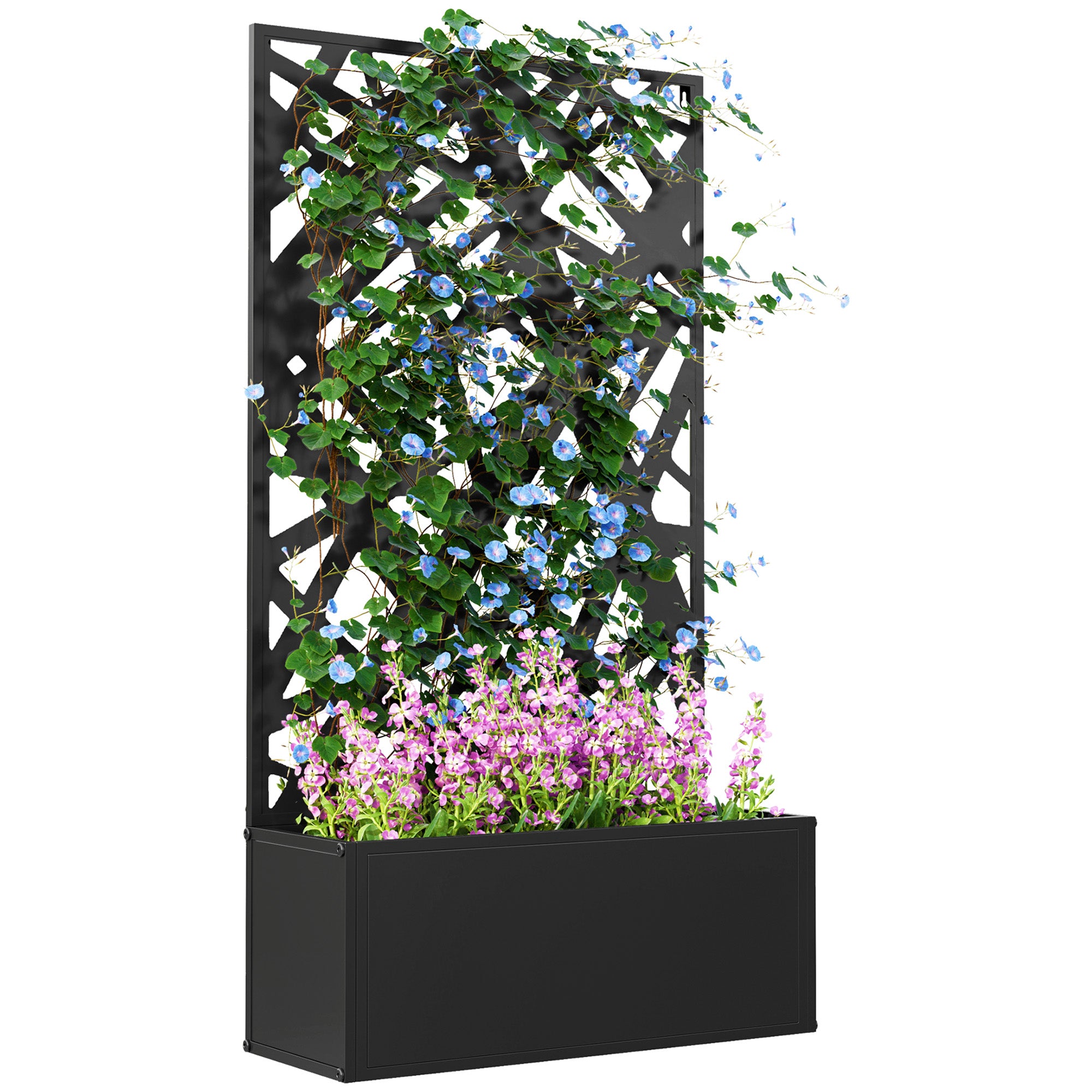 Grid Planter Box, Privacy Screen Paravent, Metal Planter Box for Indoor and Outdoor, Balcony Terrace Garden, 61x23x113 cm, Black
