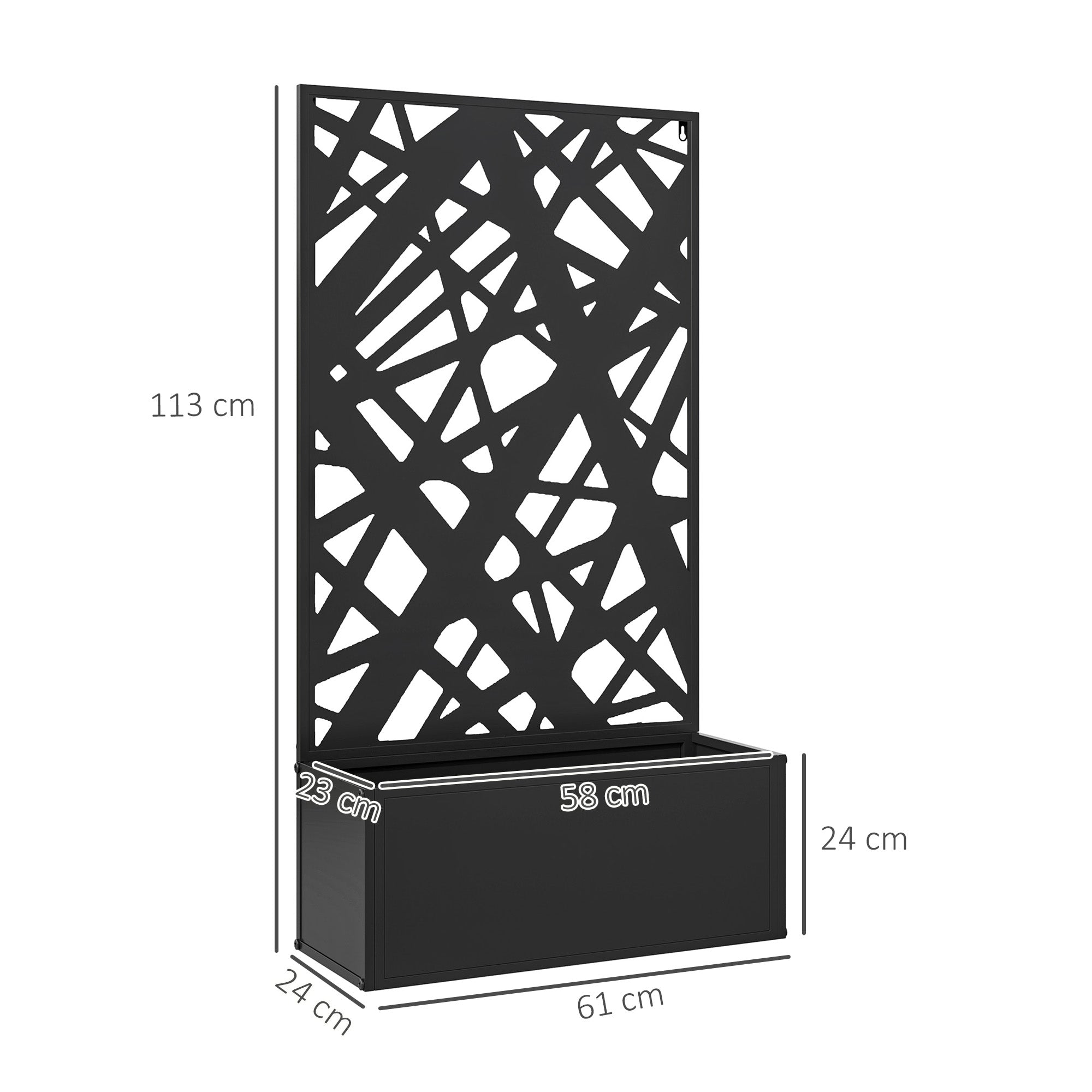 Grid Planter Box, Privacy Screen Paravent, Metal Planter Box for Indoor and Outdoor, Balcony Terrace Garden, 61x23x113 cm, Black
