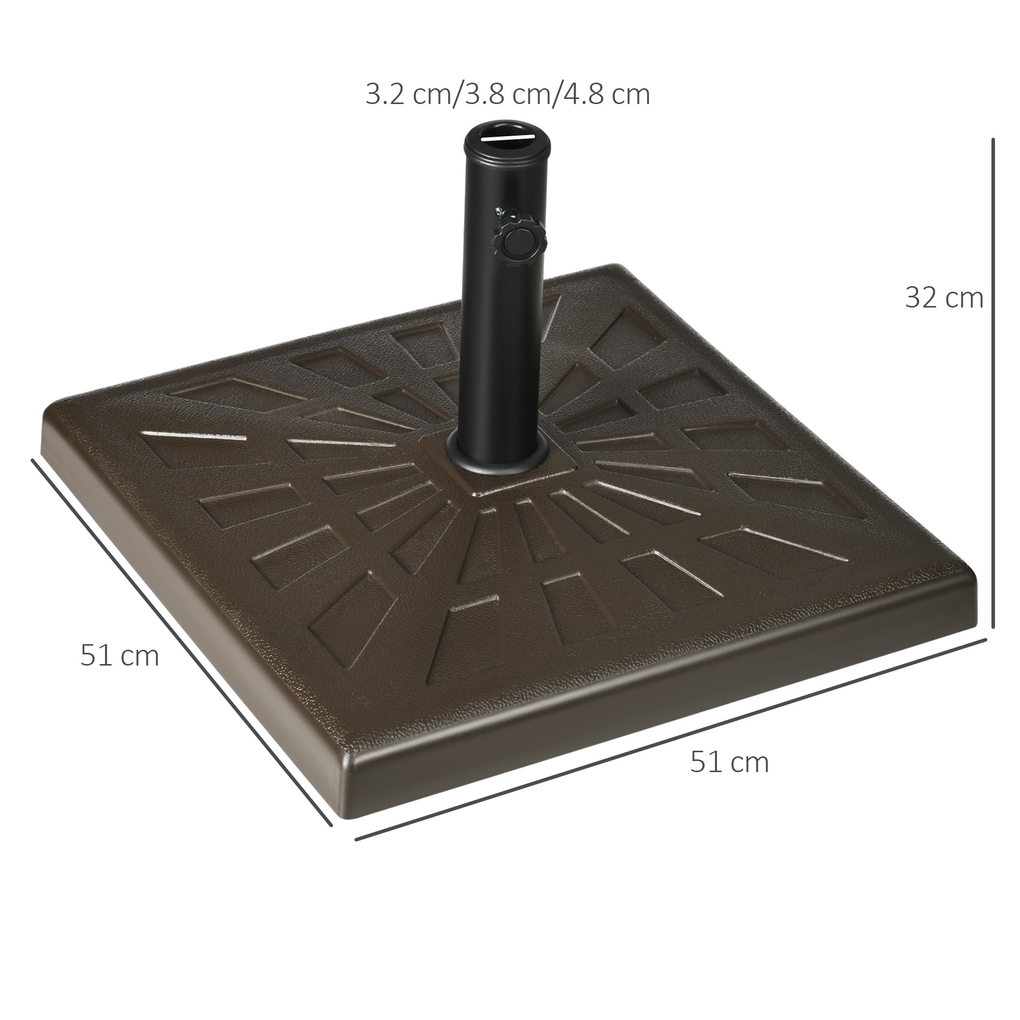 Resin and Metal Garden Umbrella Base with Integrated Knob, Umbrella Stand for Poles Ø32/38/48 mm, for Outdoor and Patio, 19 kg, Brown