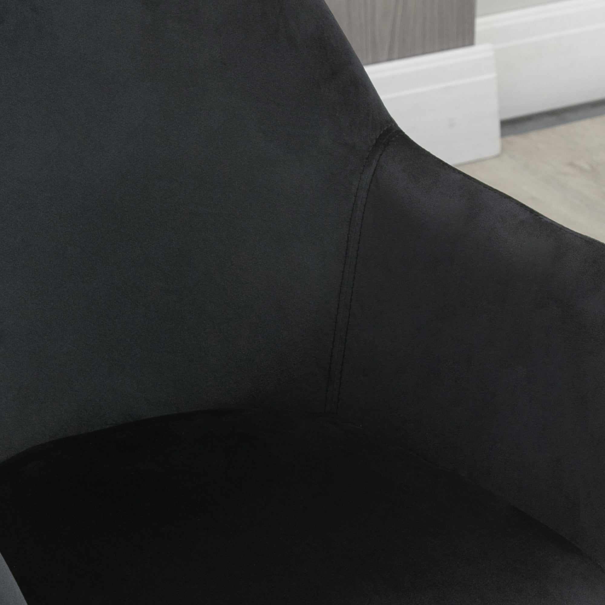 Dining Chairs Set of 2, Kitchen Chair with Armrest, Backrest, Upholstered Chairs with Velvet Look, Living Room Chair with Wooden Legs for Kitchen, Dining Room, Black