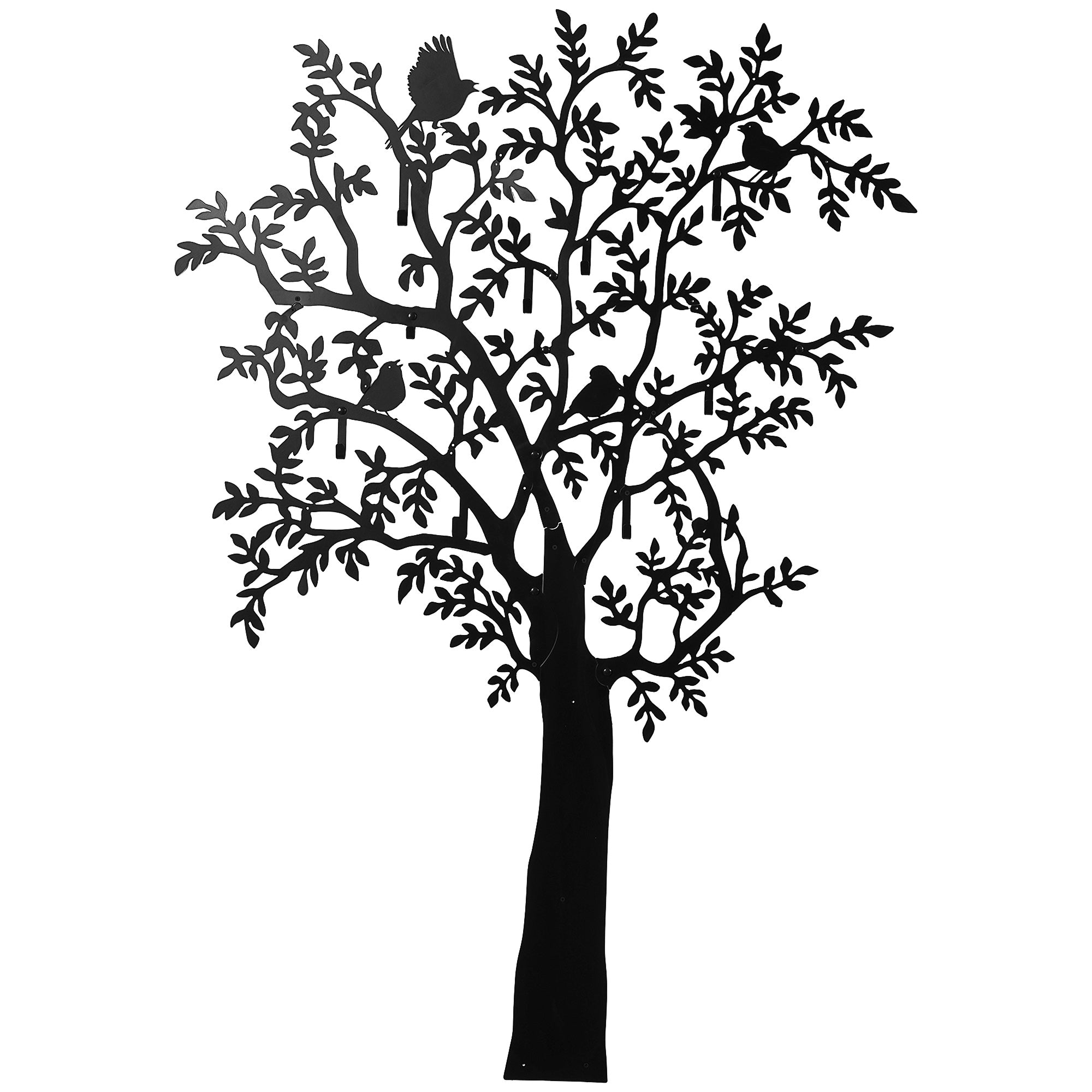 Coat Hook Wall Coat Rack in Tree Shape with 4 Birds Coat Rack with 8 Hooks Wall Decor for Jackets, Coats, Hats, Scarves, Handbags, 120 x 175 cm, Black