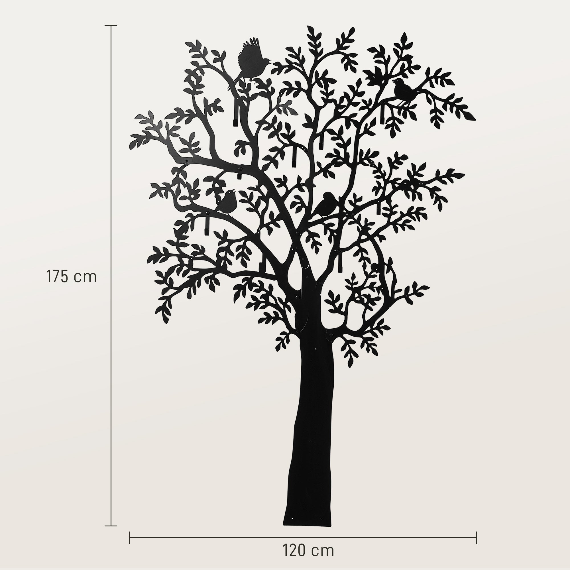 Coat Hook Wall Coat Rack in Tree Shape with 4 Birds Coat Rack with 8 Hooks Wall Decor for Jackets, Coats, Hats, Scarves, Handbags, 120 x 175 cm, Black