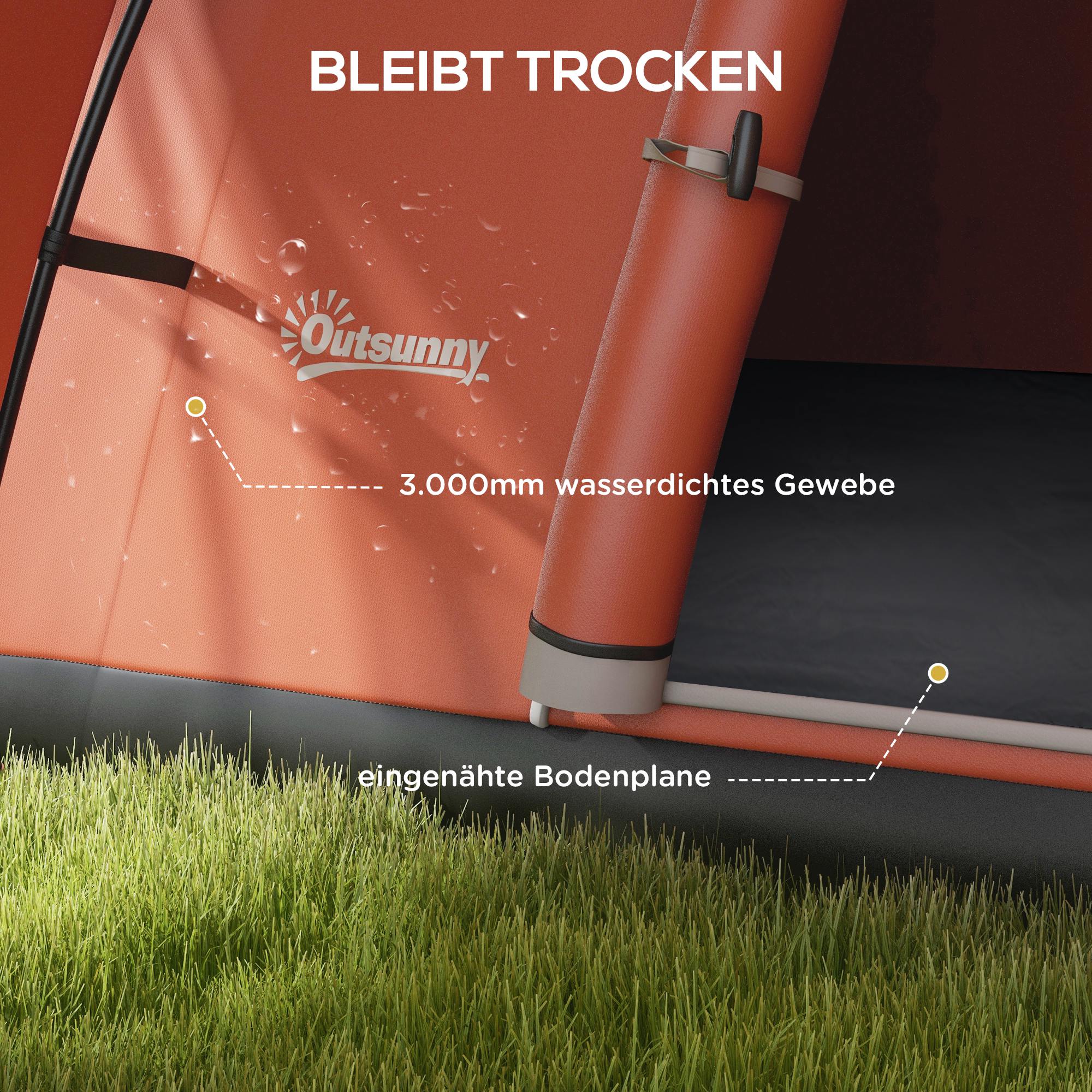 Tunnel Tent, Camping Tent, Water-Resistant Family Tent for 6 People, Festival Tent with Windows, Carrying Bag, for Garden, Patio, Orange