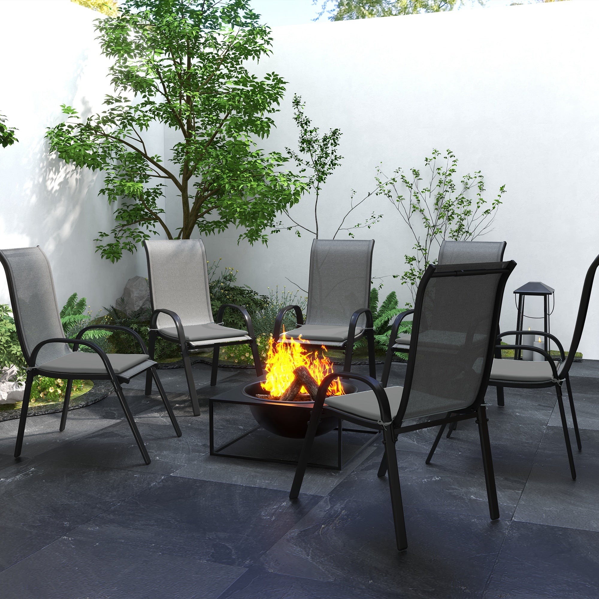 Set of 6 Garden Chair Cushions - Outdoor Chair Cushion Padding 3 cm Polyester Fabric dim. 42L x 42W cm Dark Grey
