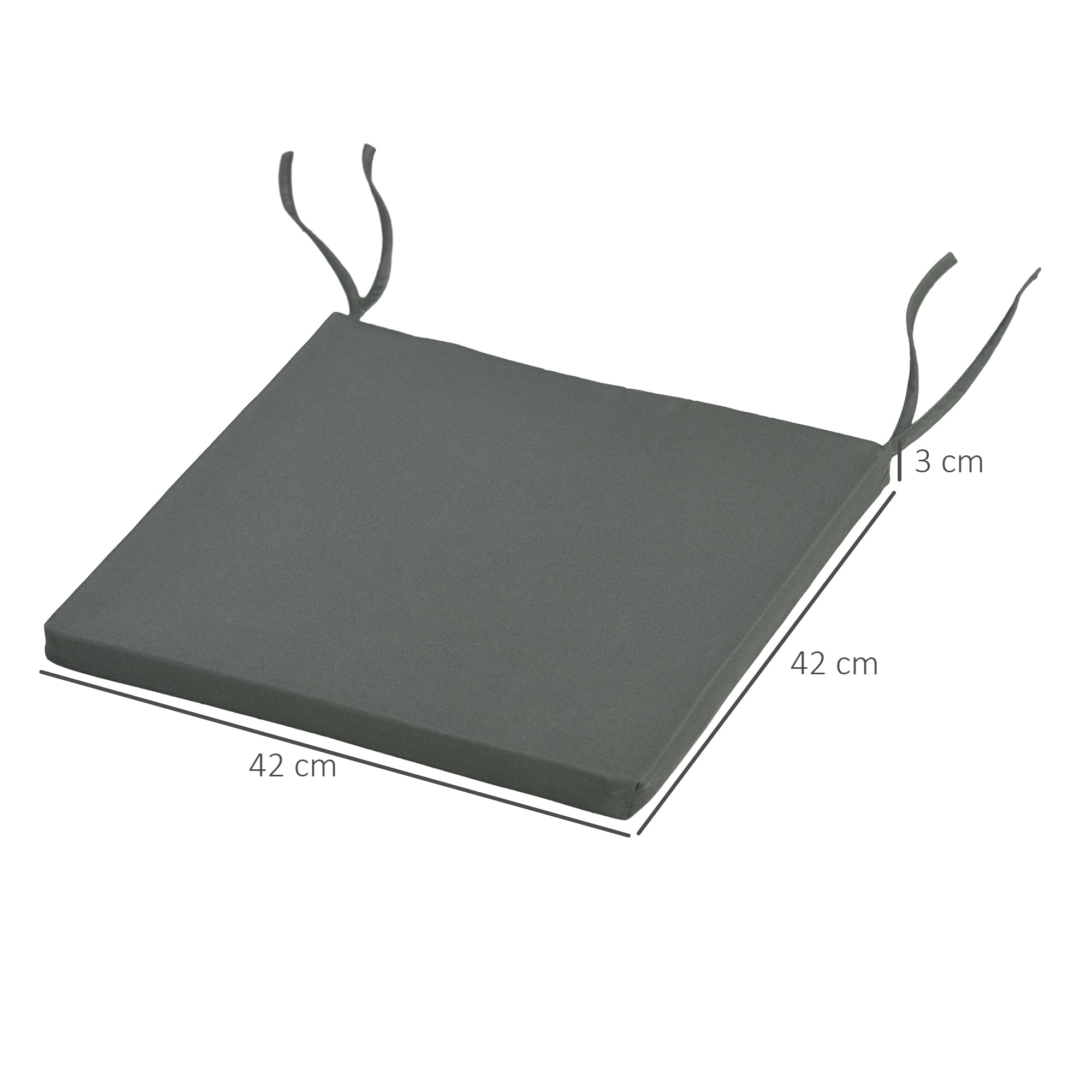 Set of 6 Garden Chair Cushions - Outdoor Chair Cushion Padding 3 cm Polyester Fabric dim. 42L x 42W cm Dark Grey