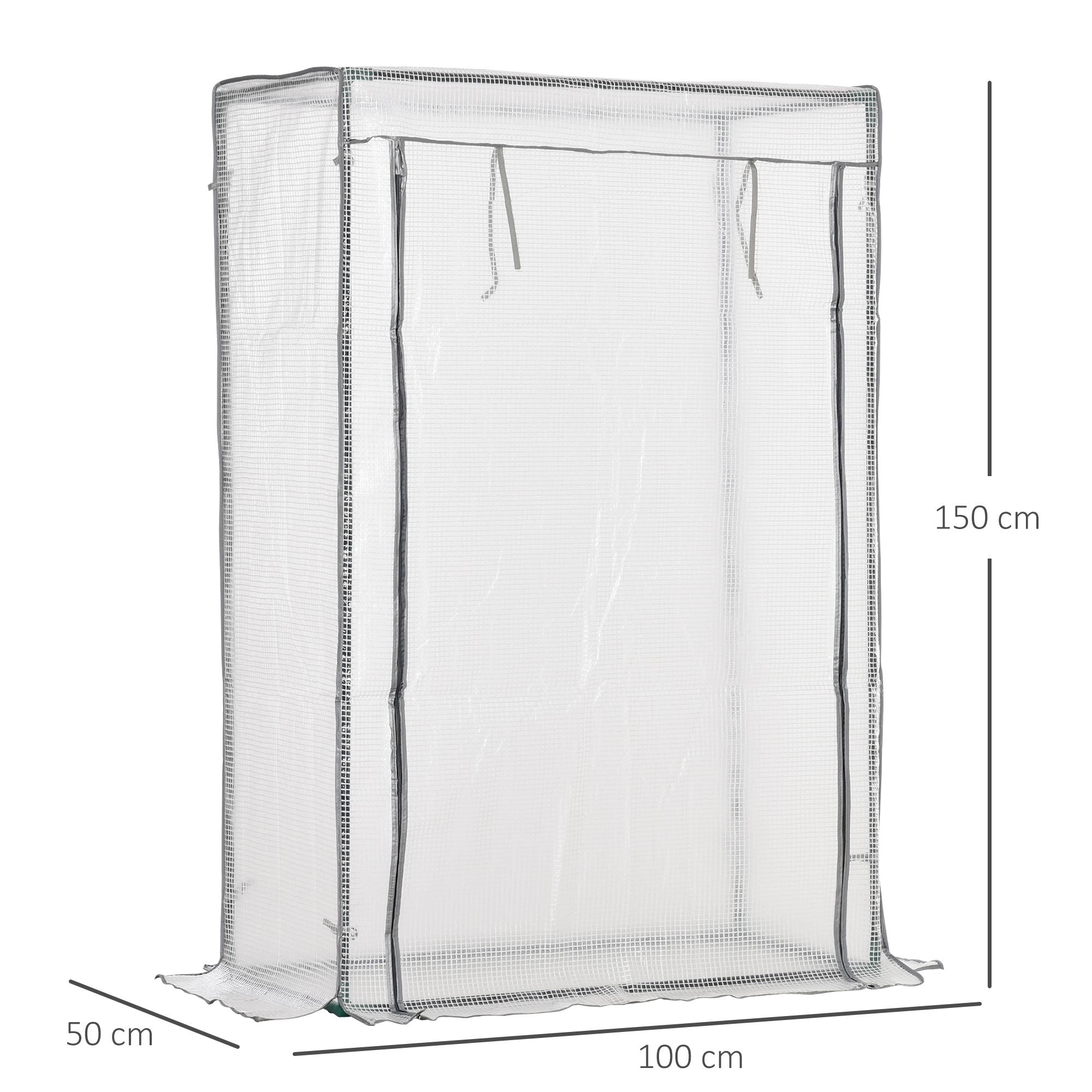 Greenhouse with PE Grid Film, Door, Winterproof Foil Greenhouse made of Steel, Greenhouse for Balcony, Garden, Tomato House 100 x 50 x 150 cm, Tomato Greenhouse for Tomatoes, Vegetables, White
