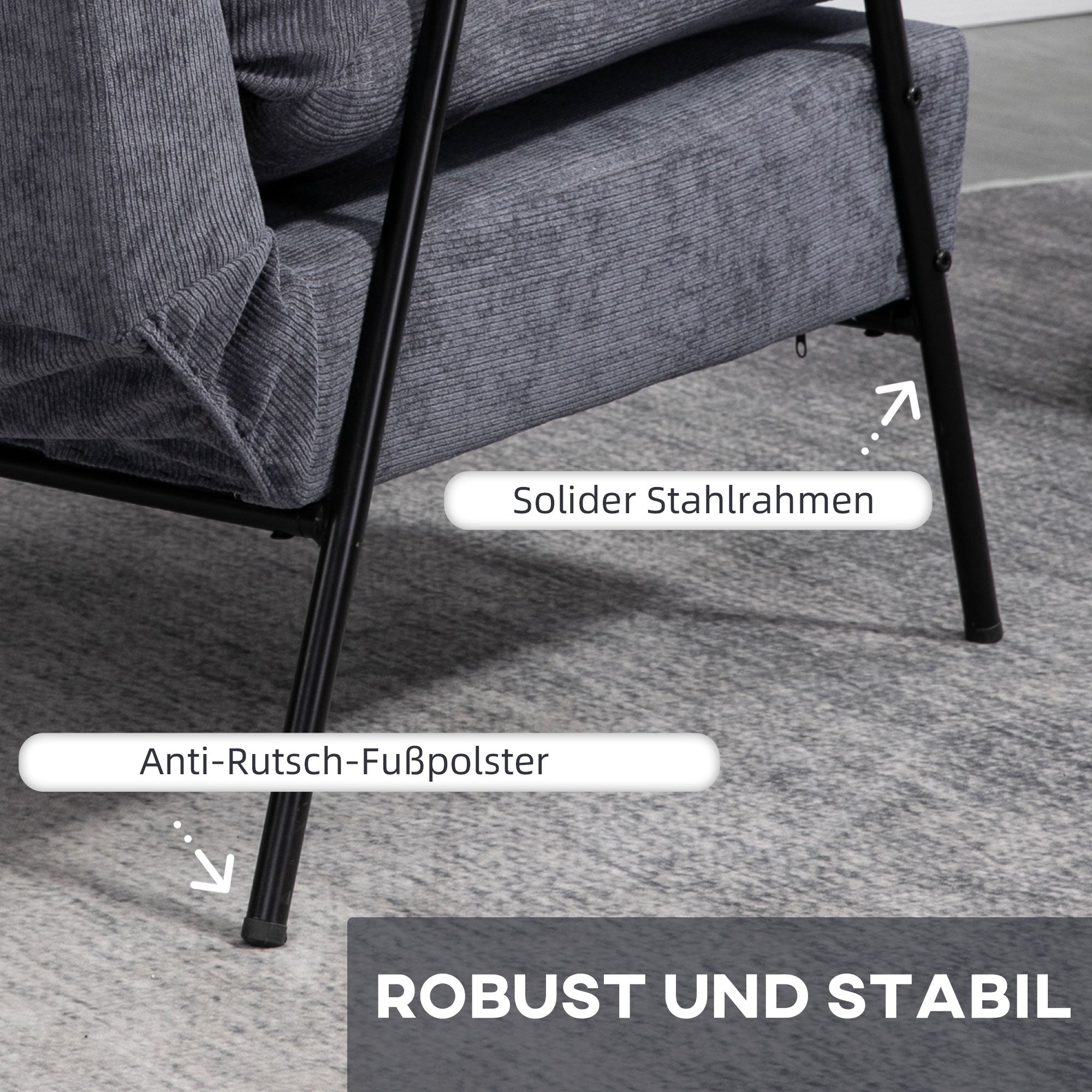 Relax Armchair with Footstool Chair with Adjustable Backrest, Reclining Function, Cushion, Modern Lounge Chair Upholstered with Cord Fabric for Living Room Up to 180 kg Load Capacity, Gray