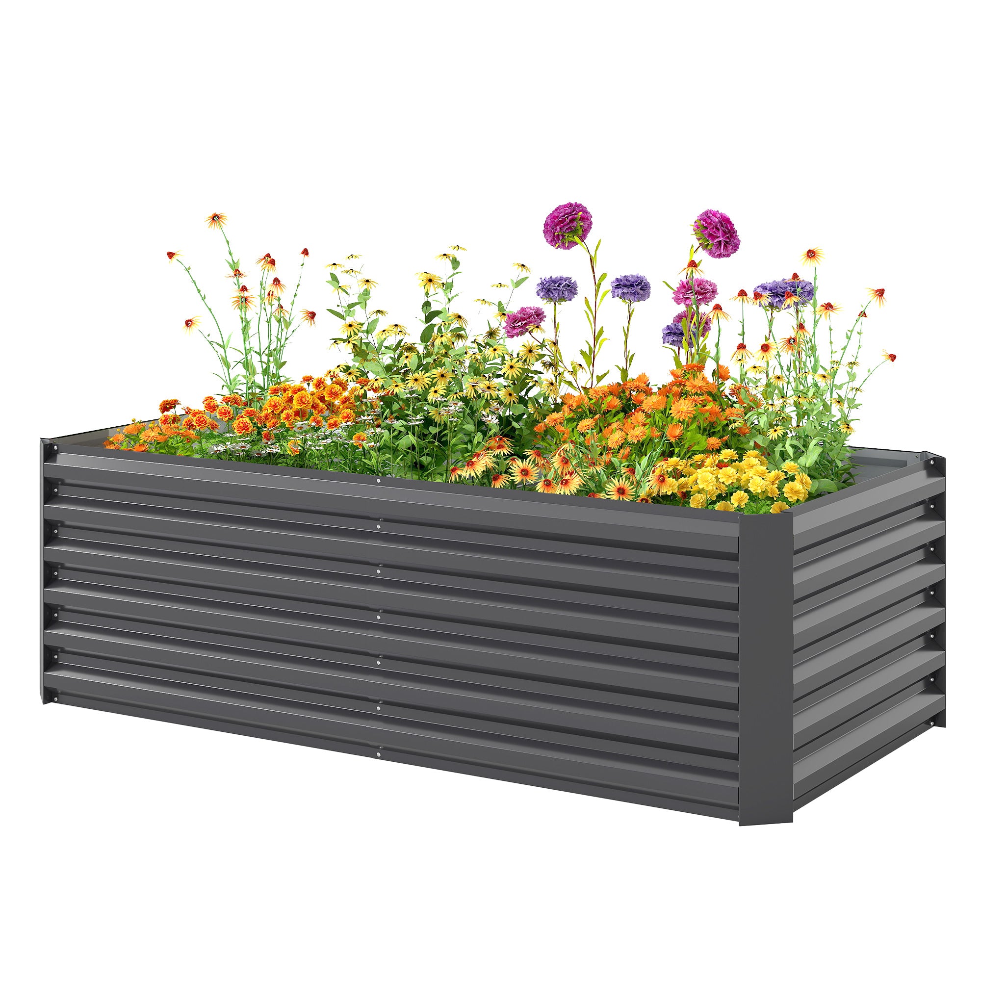 Galvanized Steel Raised Garden Bed 71 x 35.4 x 22.6 in — Deep Planter with Support Rods & Open Bottom, Weatherproof Herb and Vegetable Planter for Garden & Balcony, Dark Gray