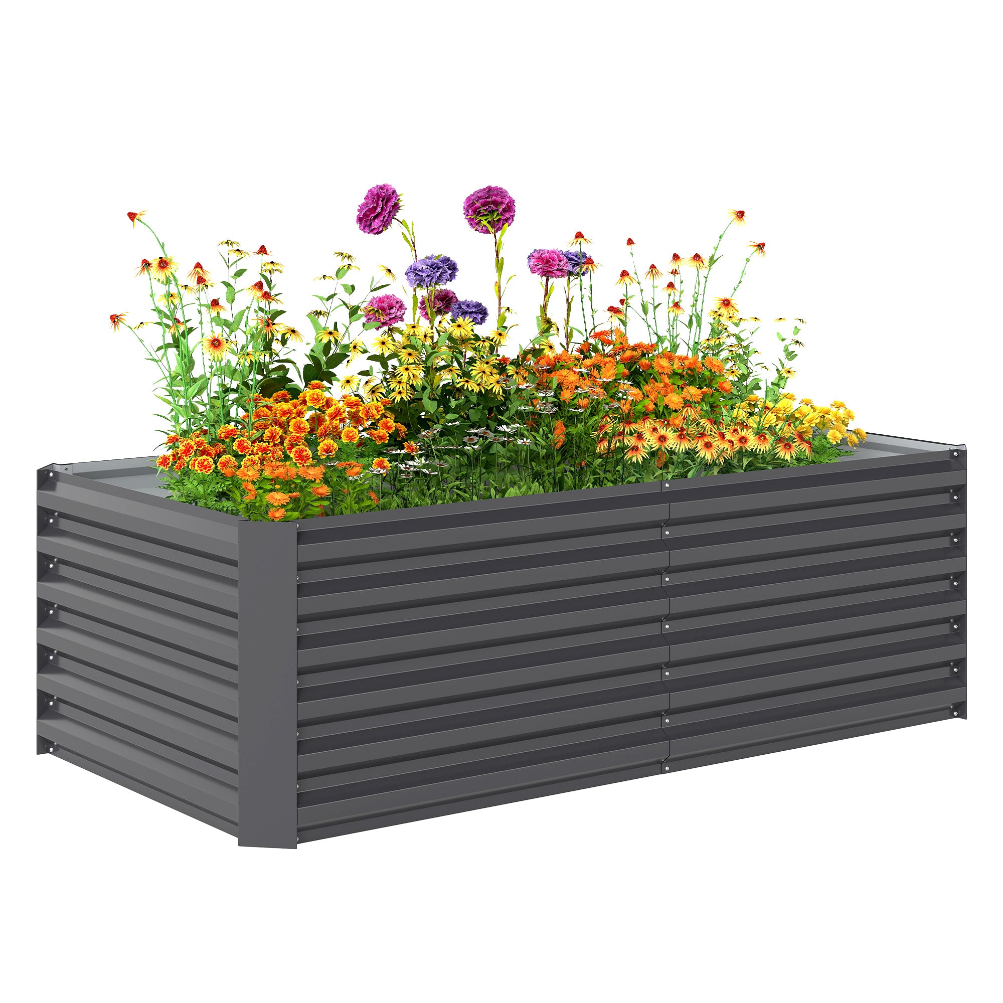 Galvanized Steel Raised Garden Bed 71 x 35.4 x 22.6 in — Deep Planter with Support Rods & Open Bottom, Weatherproof Herb and Vegetable Planter for Garden & Balcony, Dark Gray