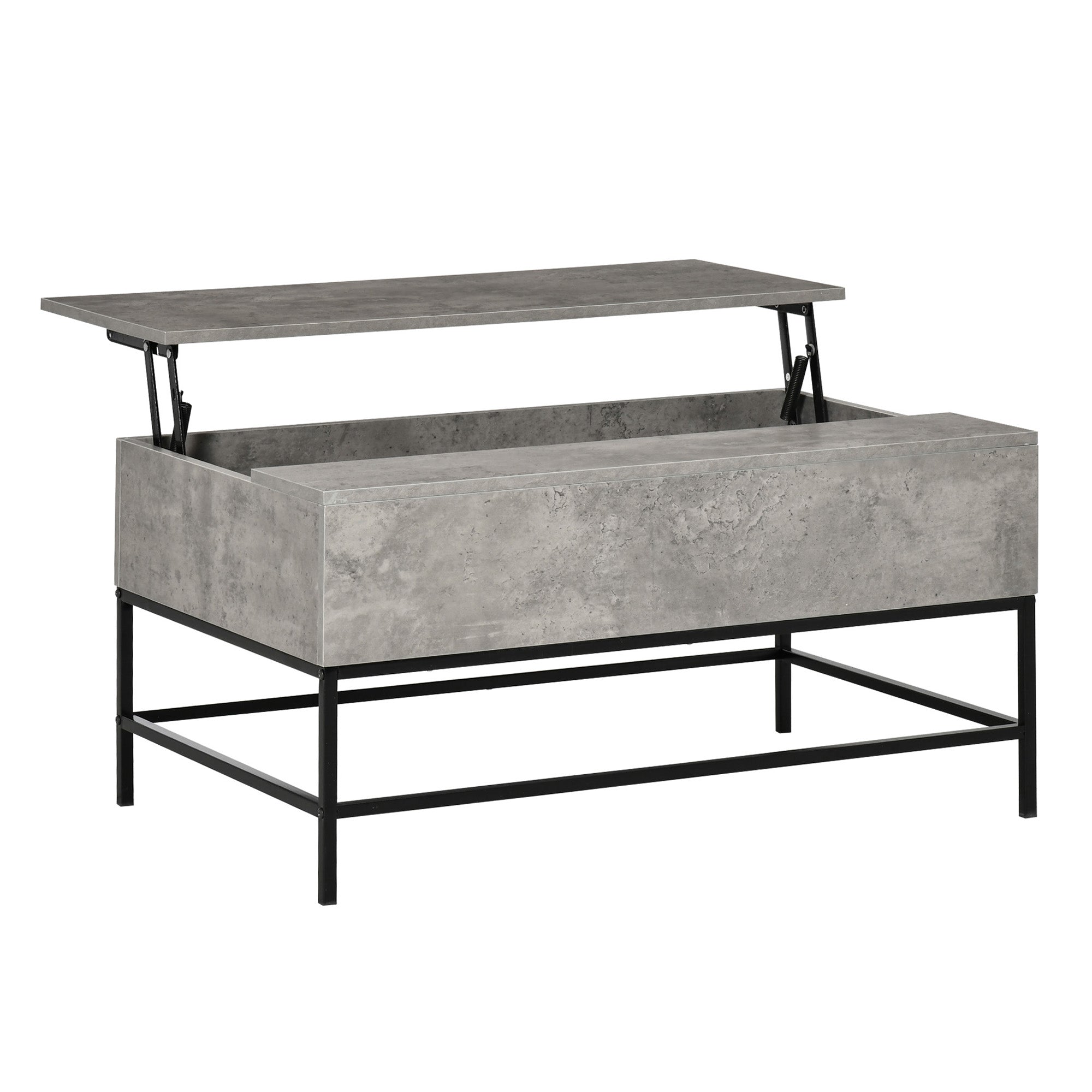 Lift-Top Coffee Table Coffee Table with Hidden Storage Space Lift-Top Table for Living Room Dining Room 90x60.5x45.5 cm Gray Cement