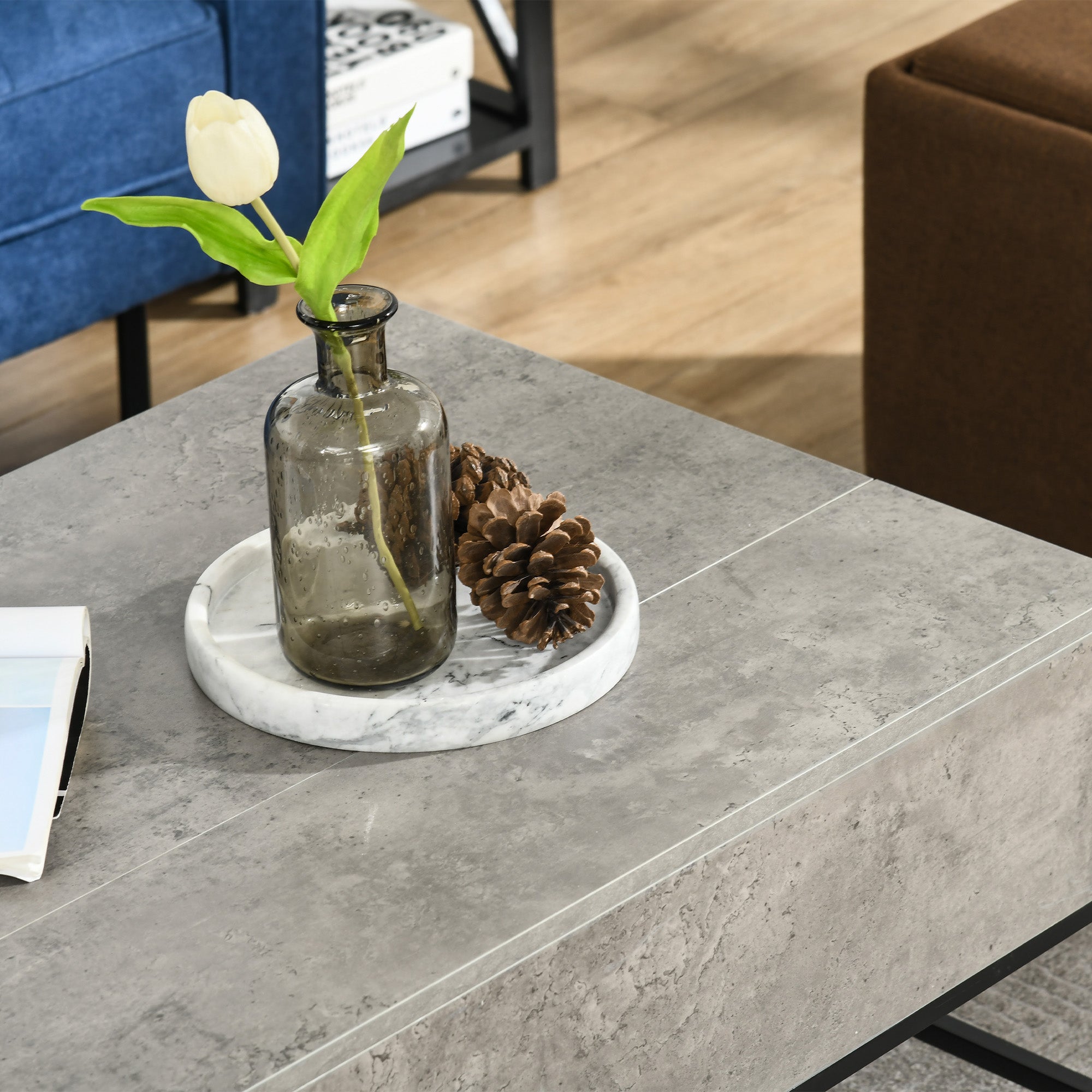 Lift-Top Coffee Table Coffee Table with Hidden Storage Space Lift-Top Table for Living Room Dining Room 90x60.5x45.5 cm Gray Cement