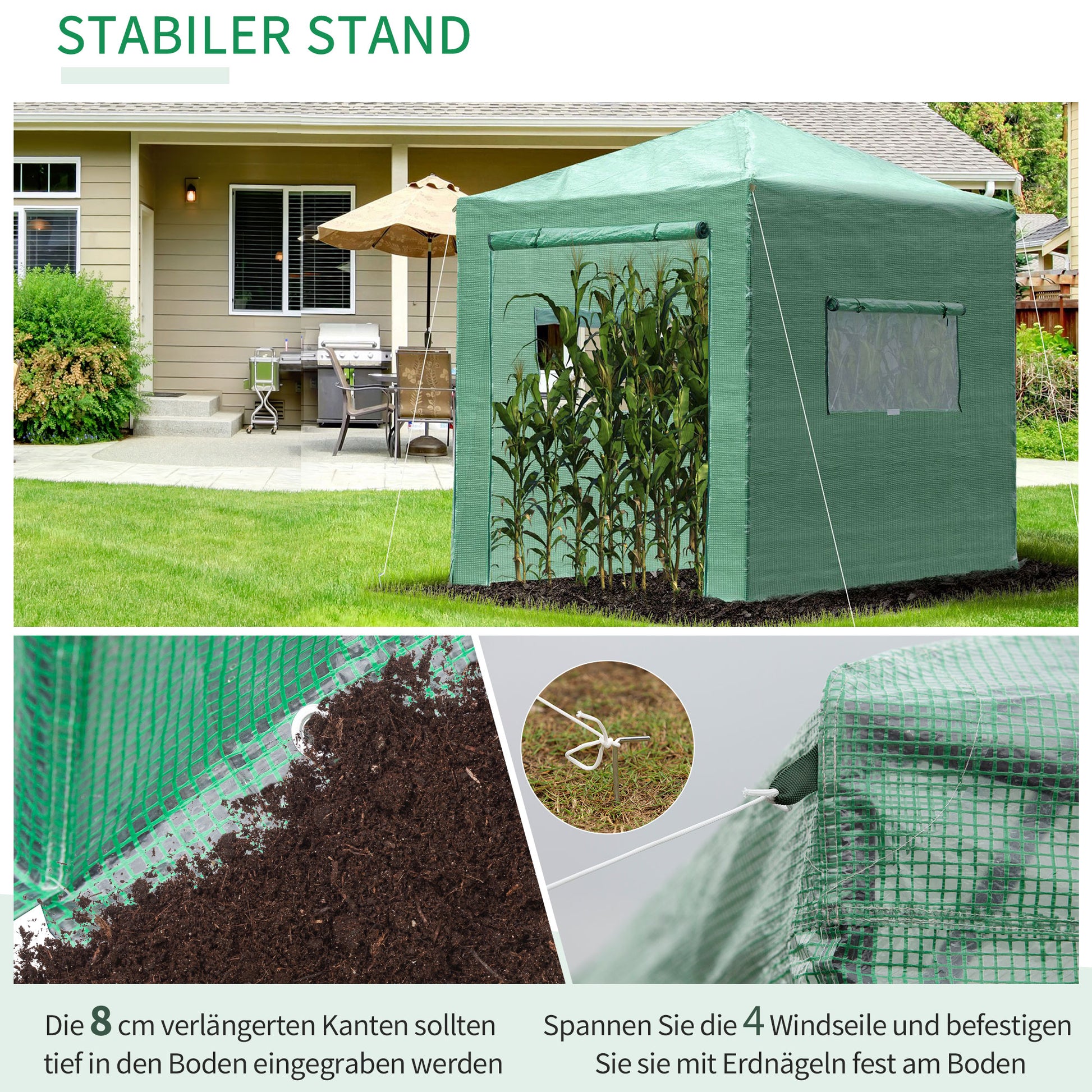 Greenhouse Greenhouse Tomato Greenhouse with Roll-Up Door and Window PE Steel Dark Green 238 x 178 x 240 cm