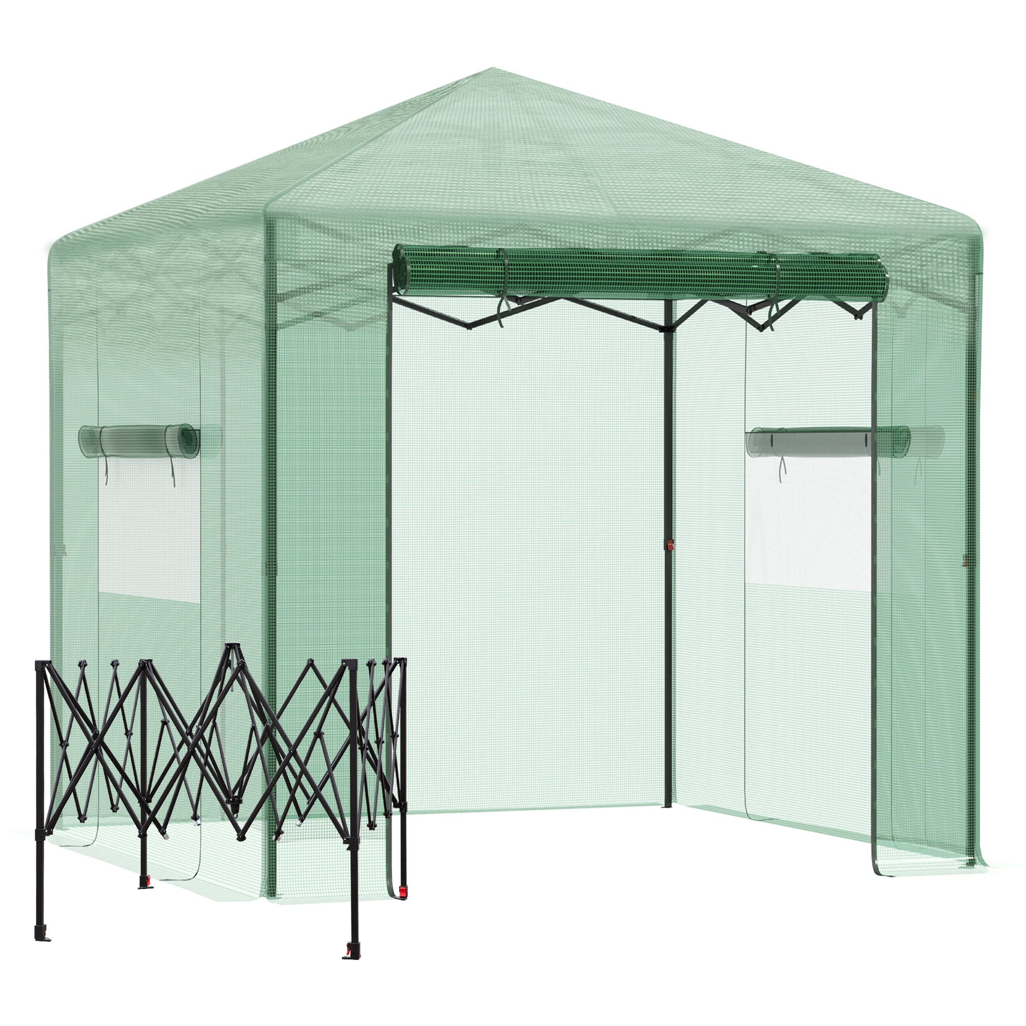 Greenhouse Greenhouse Tomato Greenhouse with Roll-Up Door and Window PE Steel Dark Green 238 x 178 x 240 cm