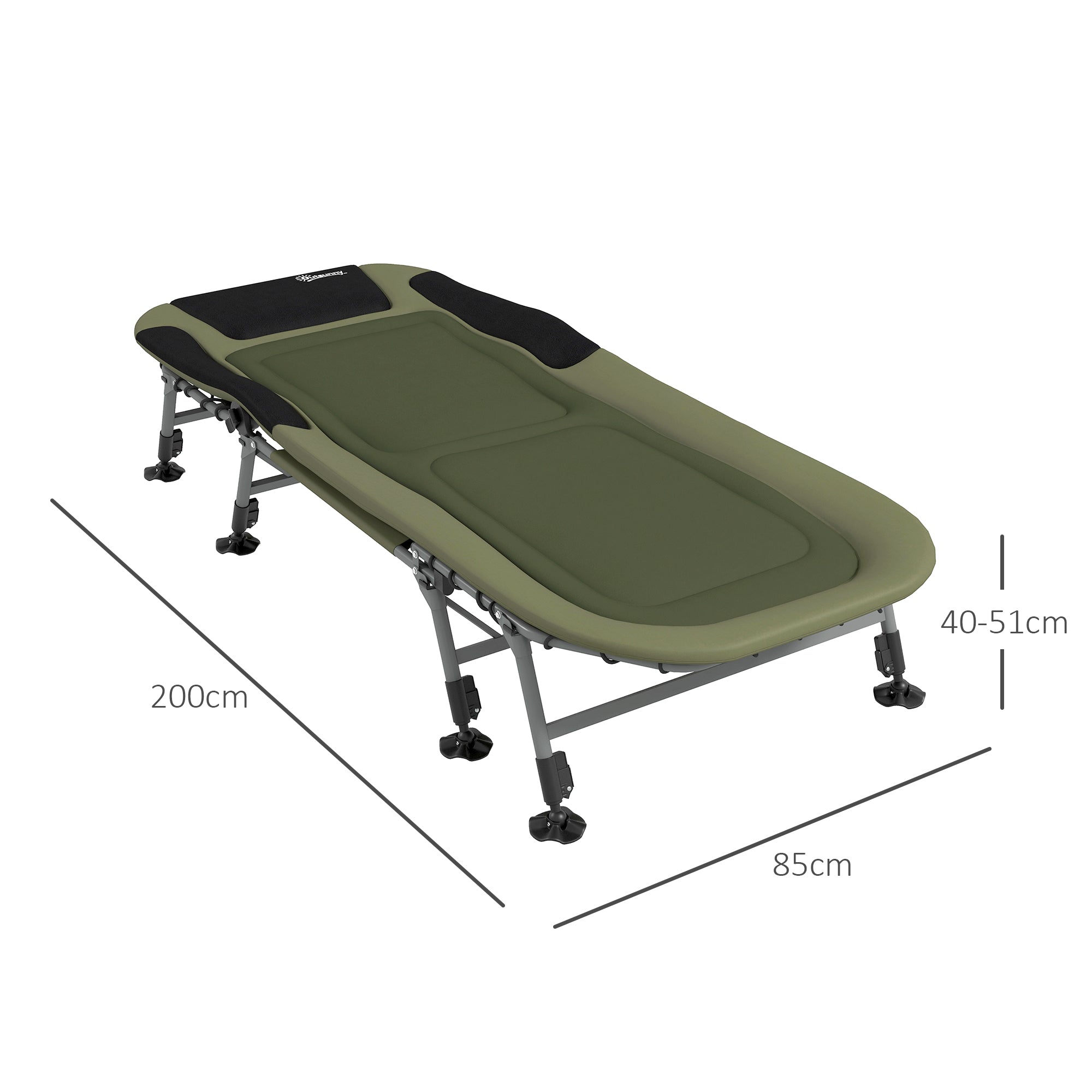 Camping Bed Folding Travel Bed Adjustable Folding Bed up to 180 kg Capacity for Outdoor Oxford Green