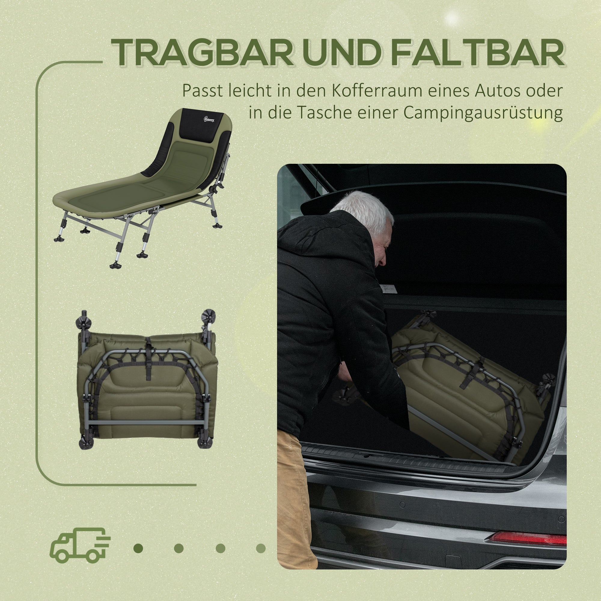 Camping Bed Folding Travel Bed Adjustable Folding Bed up to 180 kg Capacity for Outdoor Oxford Green