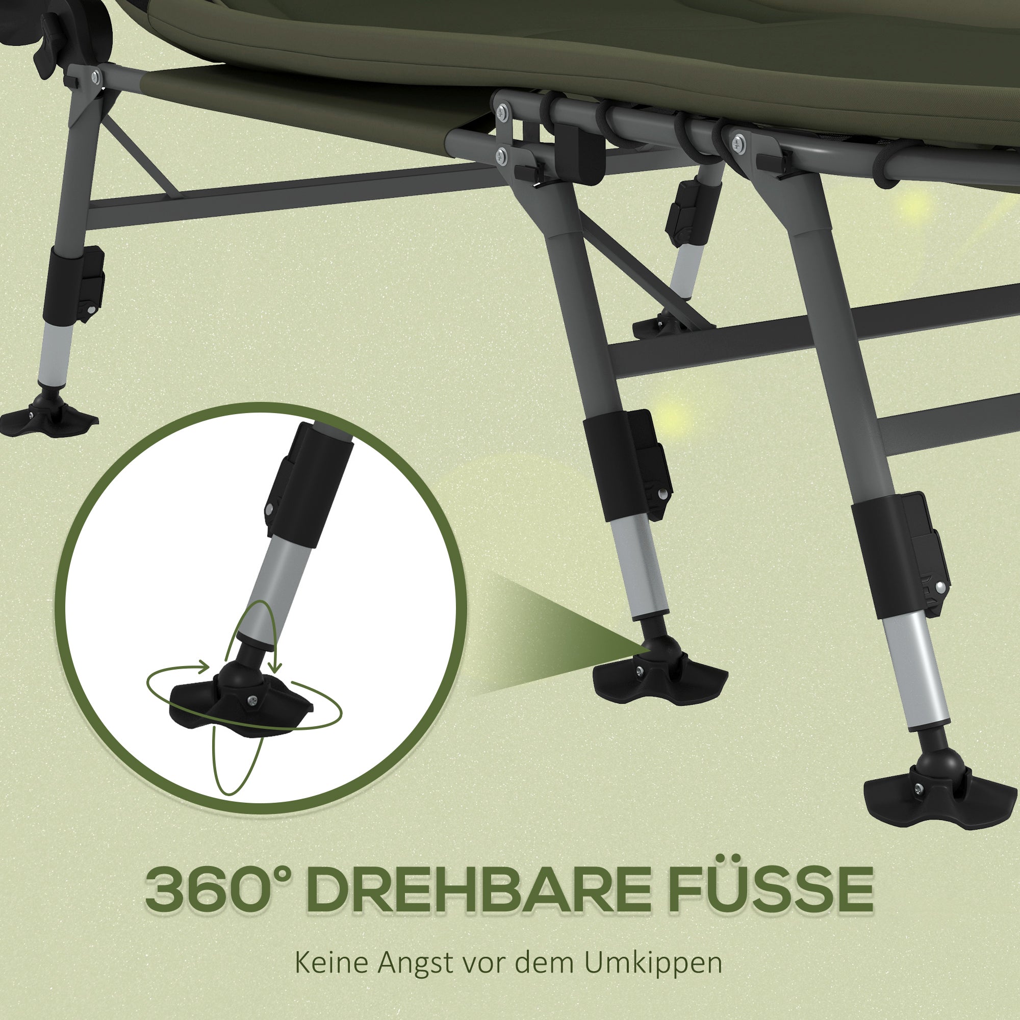 Camping Bed Folding Travel Bed Adjustable Folding Bed up to 180 kg Capacity for Outdoor Oxford Green