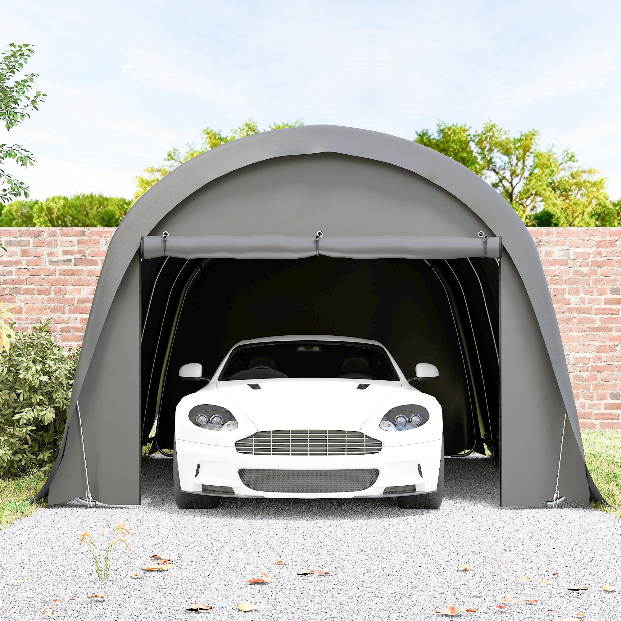 3 x 6 m Carport Garage Tent – Waterproof Storage Shelter with Removable Sidewalls, Large Roll-Up Zipper Door, Curved Roof, UPF50+, Winterproof, UV-Resistant — Dark Gray