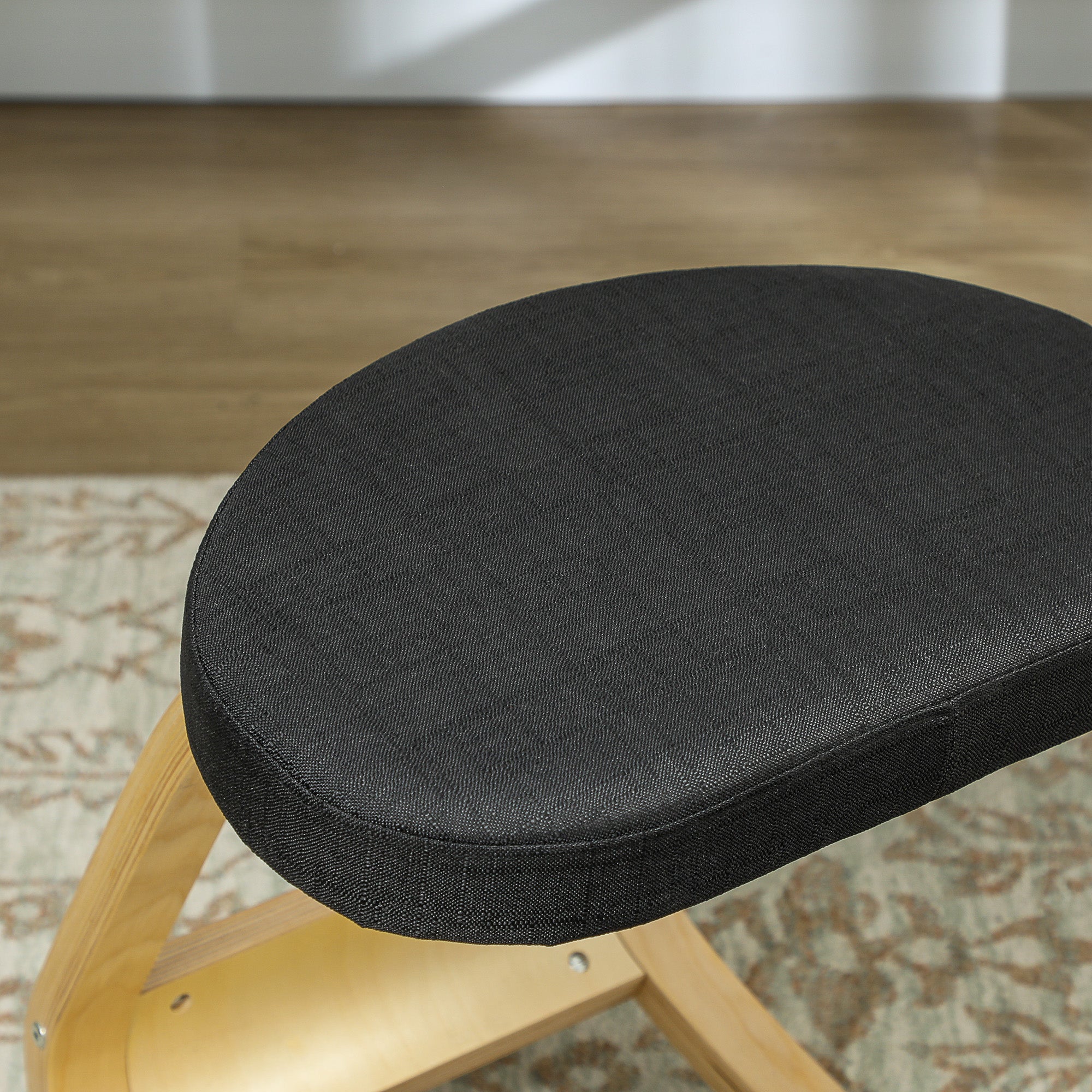 Ergonomic Rocking Kneeling Chair in Linen Effect Fabric and Birch Wood, 50x73x55 cm, Black