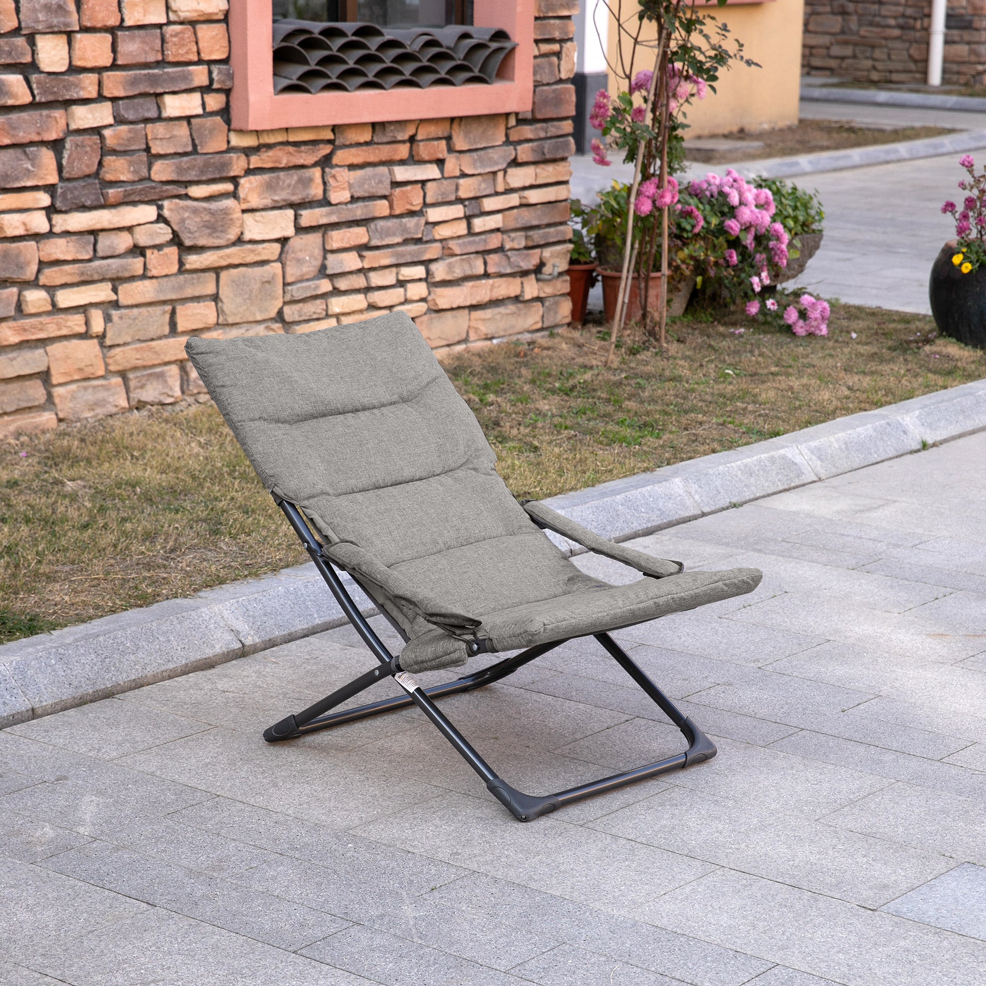 Metal Garden Chair Folding Chair with Removable Padding Weatherproof Foldable Camping Chair Sun Lounger 120kg Capacity Seating Furniture for Garden Terrace Balcony 66W x 94D x 79H cm Gray
