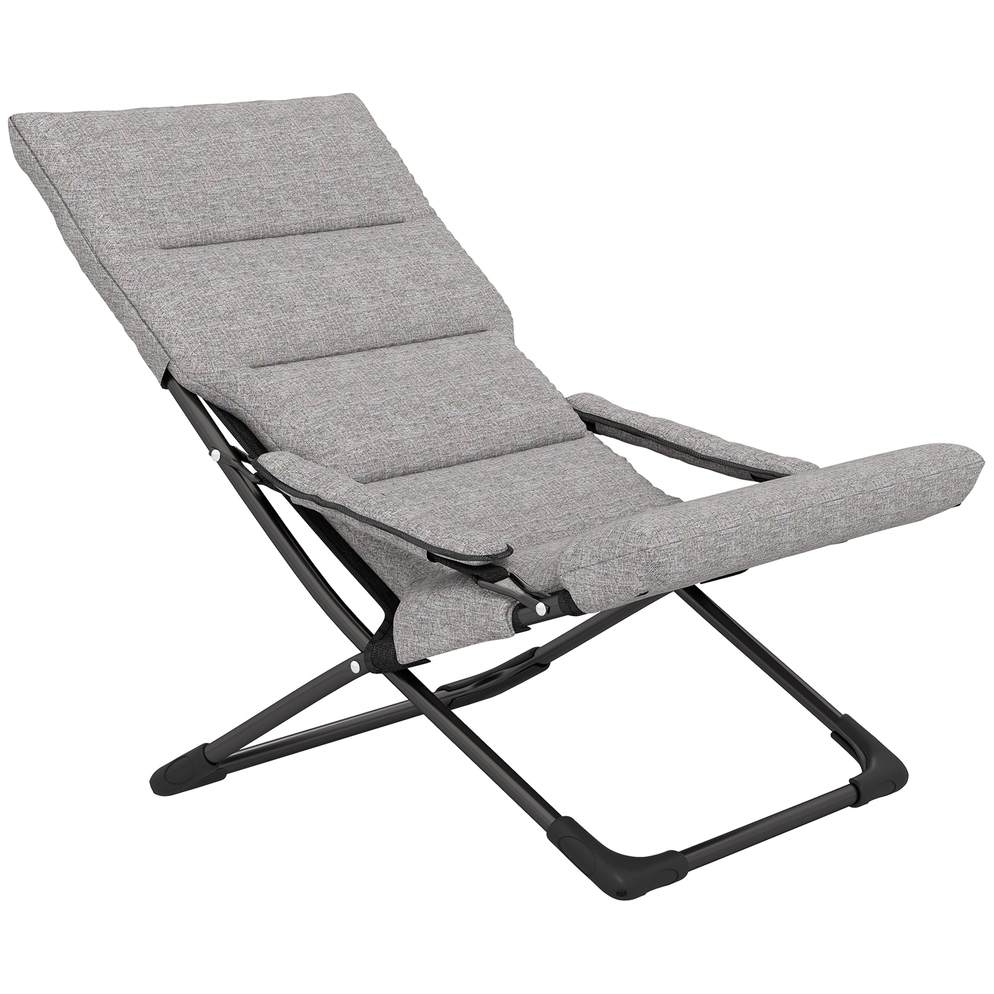 Metal Garden Chair Folding Chair with Removable Padding Weatherproof Foldable Camping Chair Sun Lounger 120kg Capacity Seating Furniture for Garden Terrace Balcony 66W x 94D x 79H cm Gray
