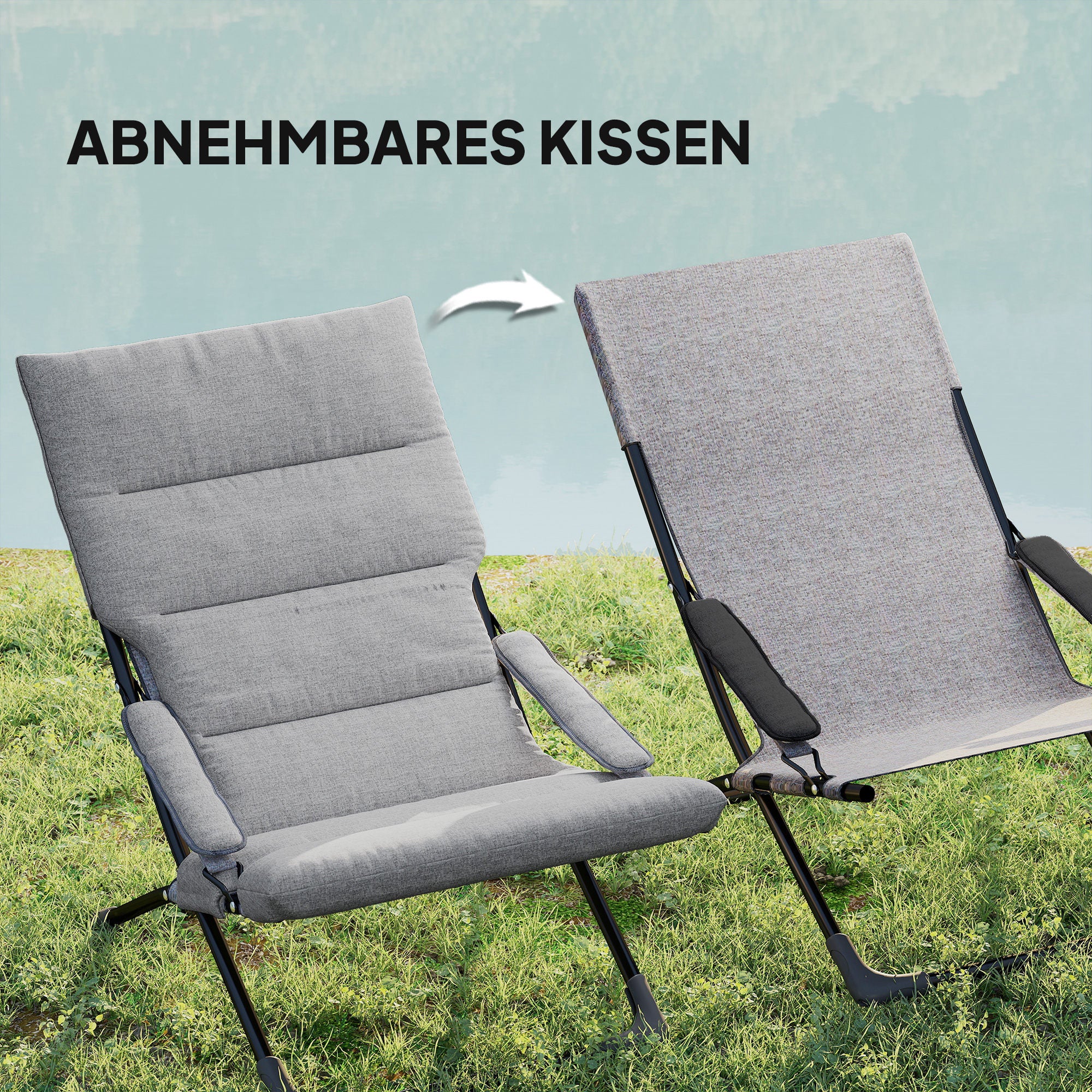 Metal Garden Chair Folding Chair with Removable Padding Weatherproof Foldable Camping Chair Sun Lounger 120kg Capacity Seating Furniture for Garden Terrace Balcony 66W x 94D x 79H cm Gray
