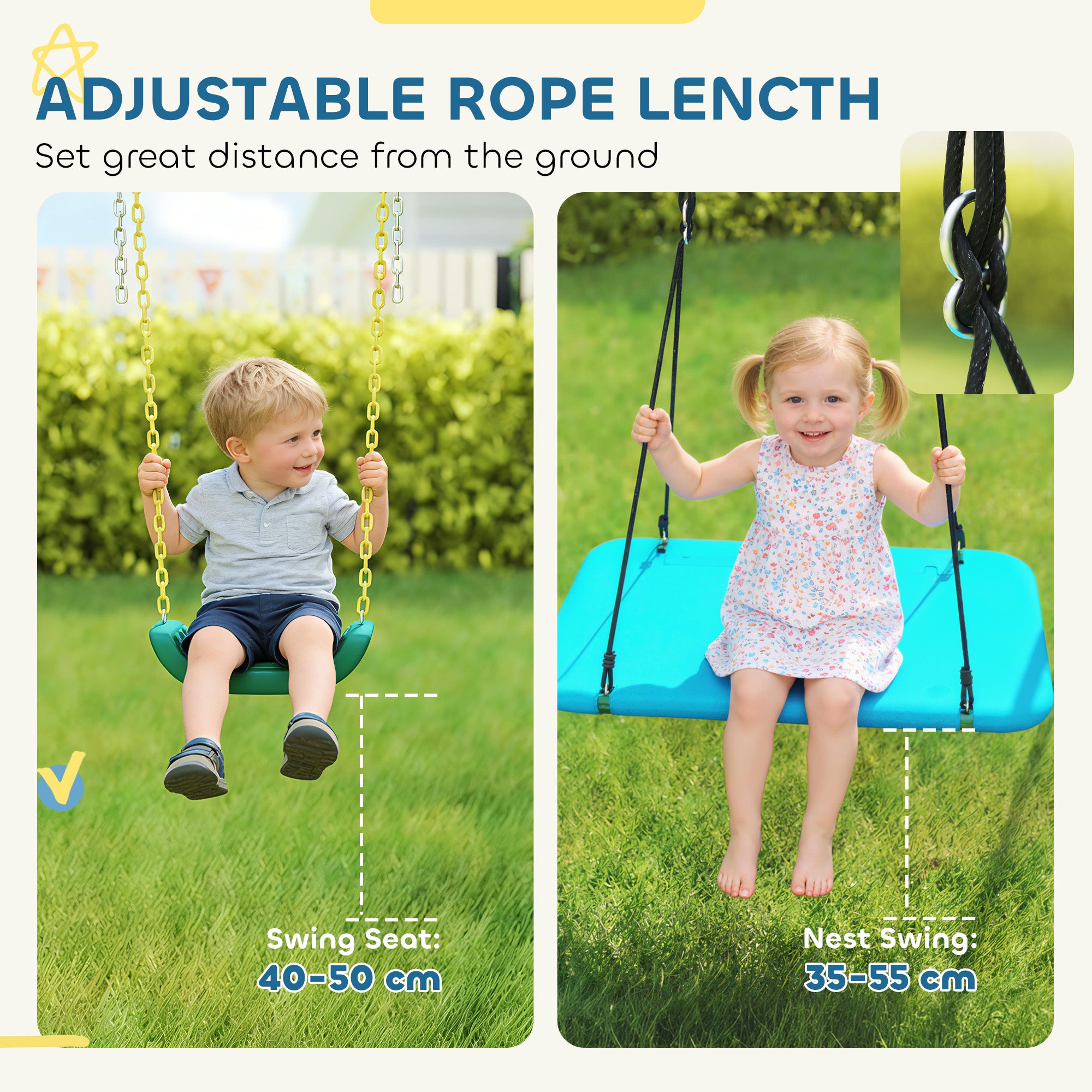 5-in-1 Kids Swing Set — Steel A-Frame (up to 771 lb) with Adjustable Nest Swing, Gym Rings, Double Seat & Climbing Frame, for Ages 3–8 — 440 x 175 x 203 cm (14'5" x 5'9" x 6'8")