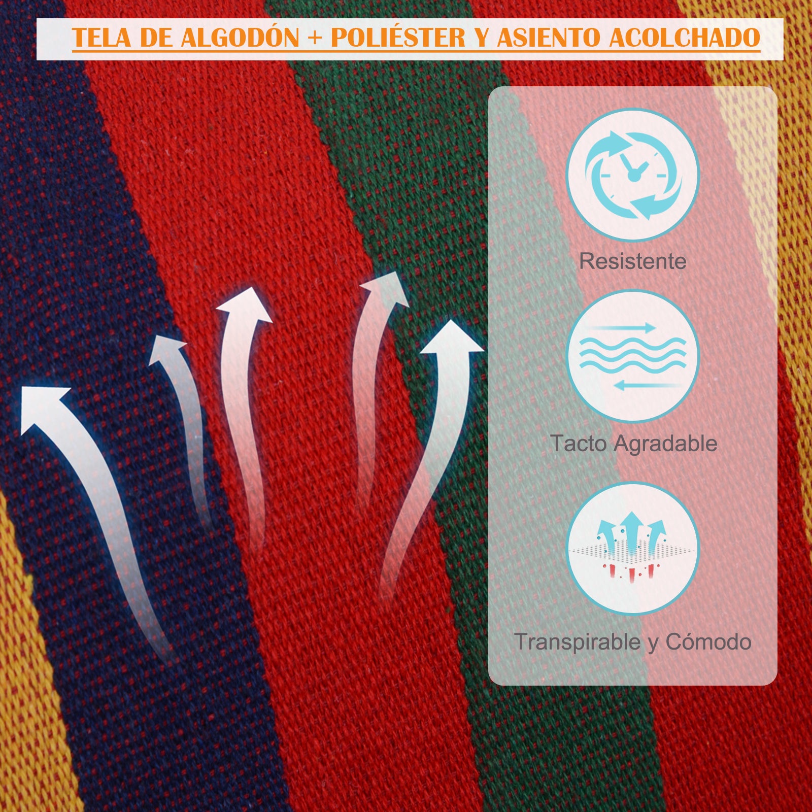 Hanging Hammock Chair Cotton Polyester Blend Holds 100 kg Hanging Chair for Indoor Outdoor Terrace 100x60x100 cm Multicolor