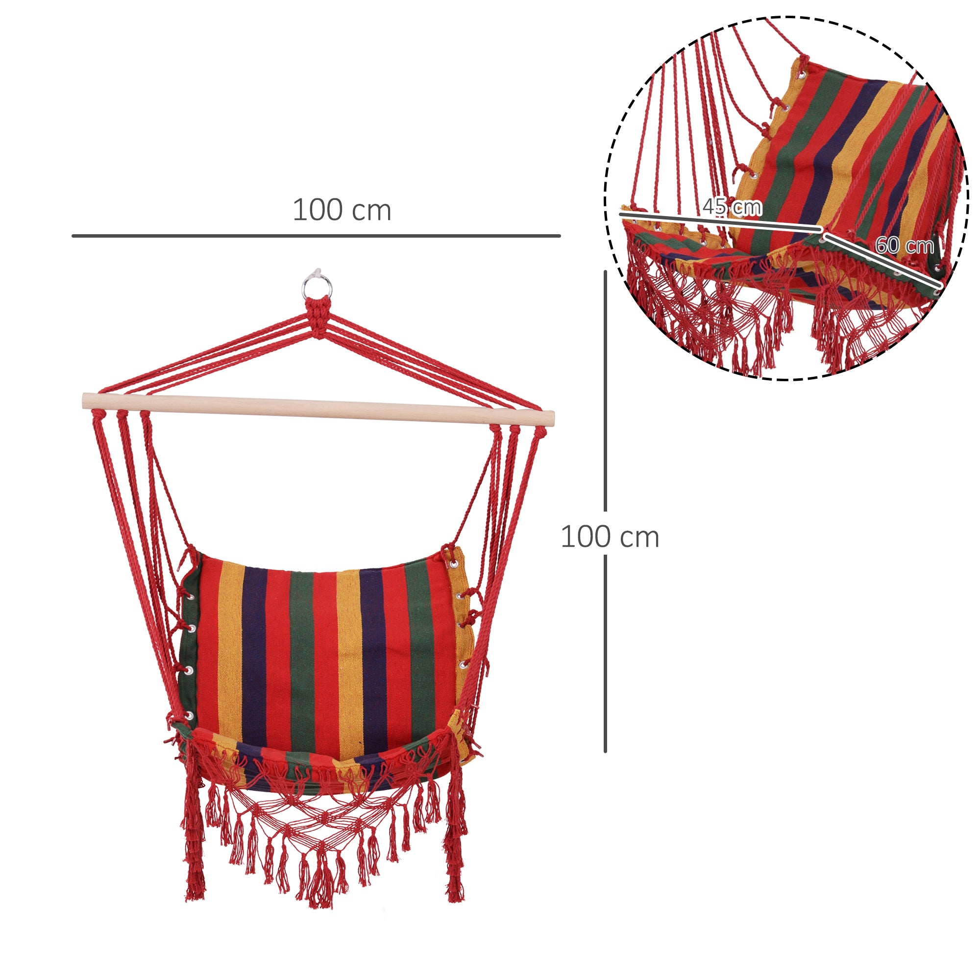 Hanging Hammock Chair Cotton Polyester Blend Holds 100 kg Hanging Chair for Indoor Outdoor Terrace 100x60x100 cm Multicolor