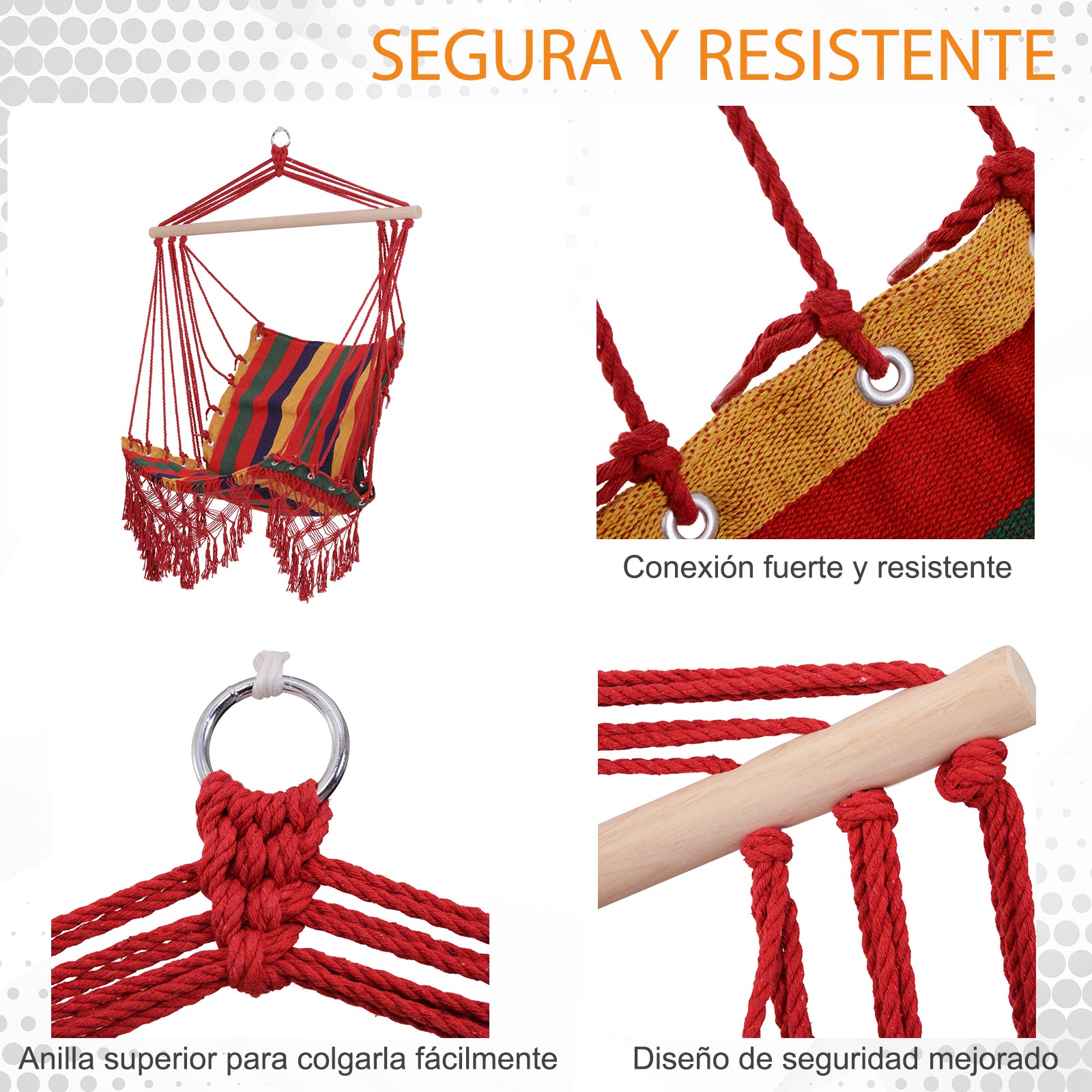 Hanging Hammock Chair Cotton Polyester Blend Holds 100 kg Hanging Chair for Indoor Outdoor Terrace 100x60x100 cm Multicolor