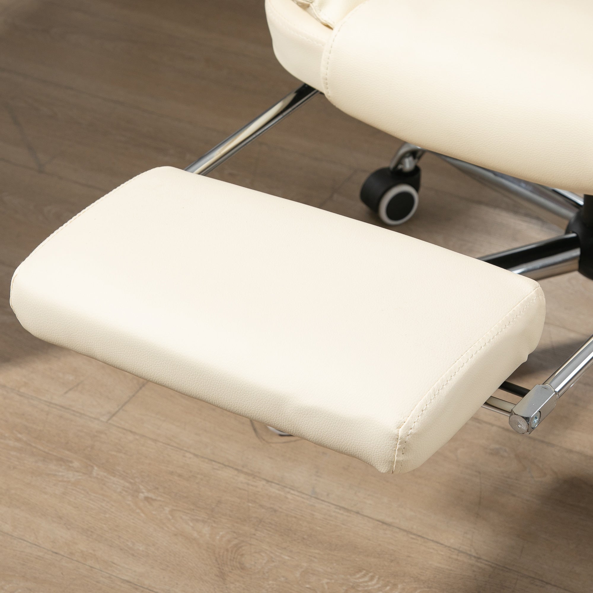 Executive Office Chair with Footrest, Desk Chair with Tilt Function, Adjustable Height Computer Chair with Armrest, Swivel Chair for Office, Faux Leather, Cream