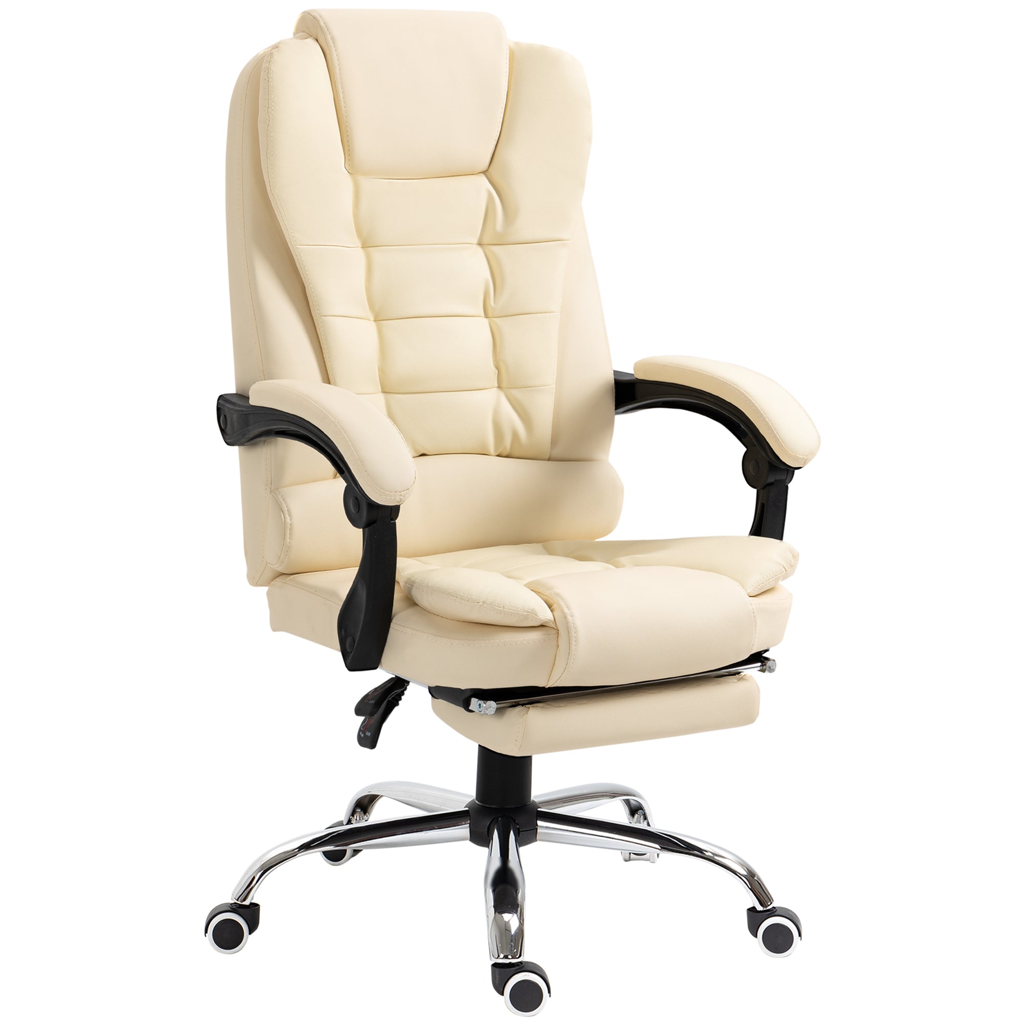 Executive Office Chair with Footrest, Desk Chair with Tilt Function, Adjustable Height Computer Chair with Armrest, Swivel Chair for Office, Faux Leather, Cream