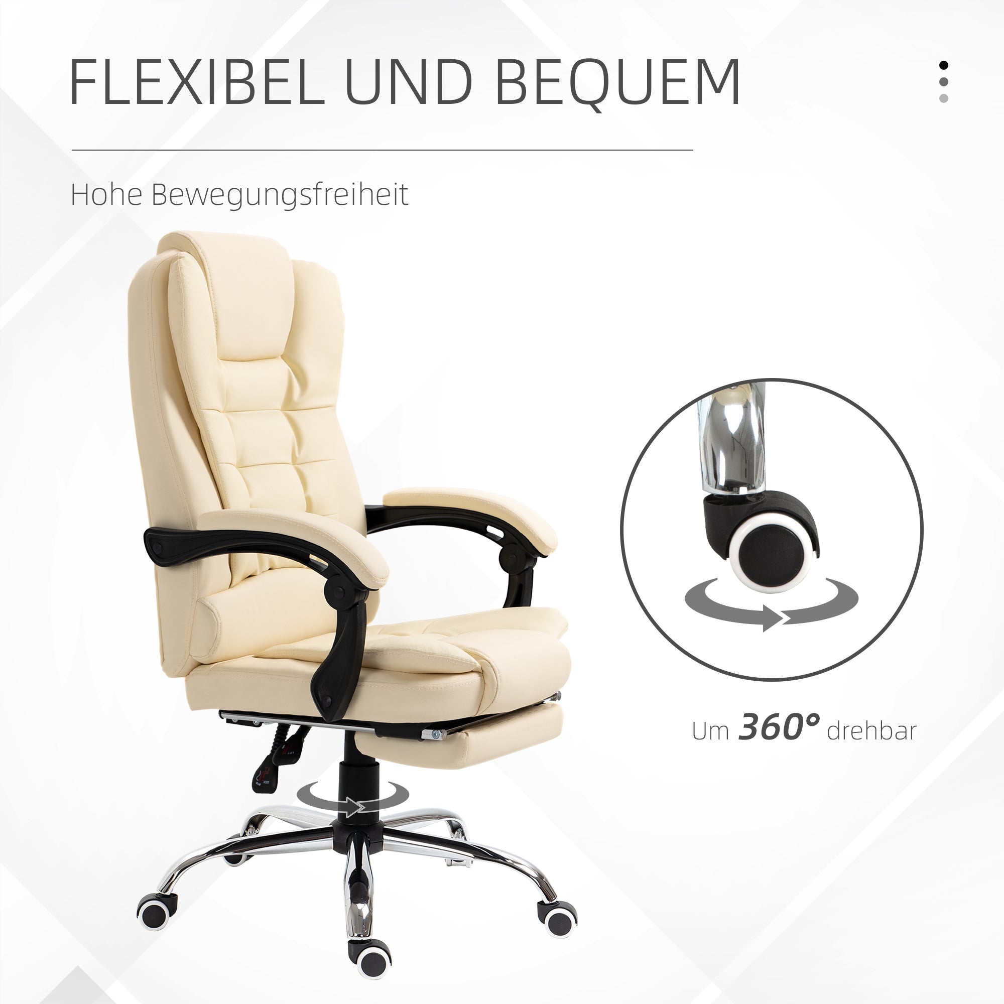 Executive Office Chair with Footrest, Desk Chair with Tilt Function, Adjustable Height Computer Chair with Armrest, Swivel Chair for Office, Faux Leather, Cream