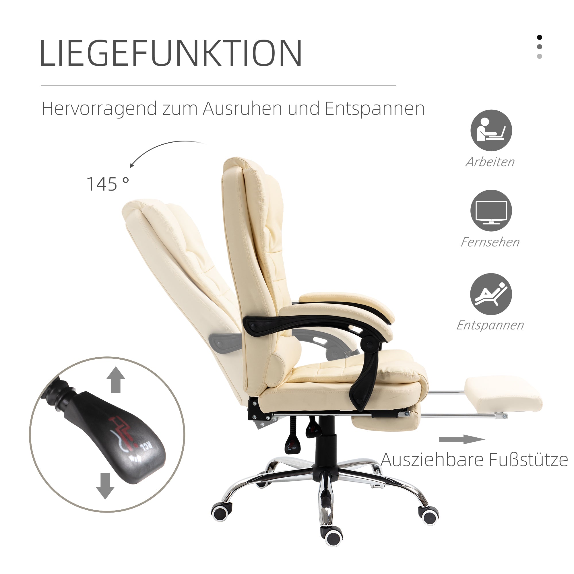 Executive Office Chair with Footrest, Desk Chair with Tilt Function, Adjustable Height Computer Chair with Armrest, Swivel Chair for Office, Faux Leather, Cream